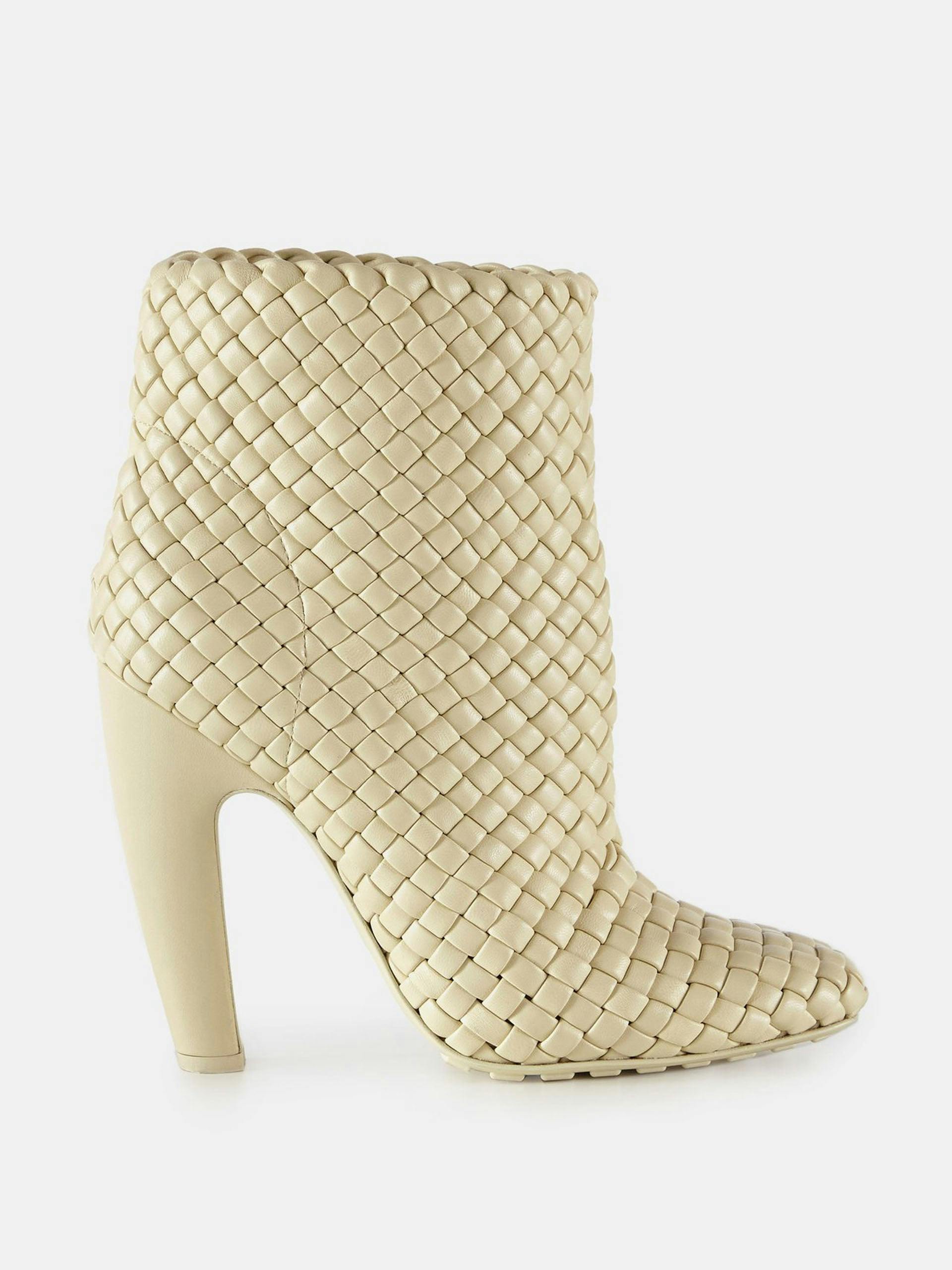 White intrecciato-leather ankle boots