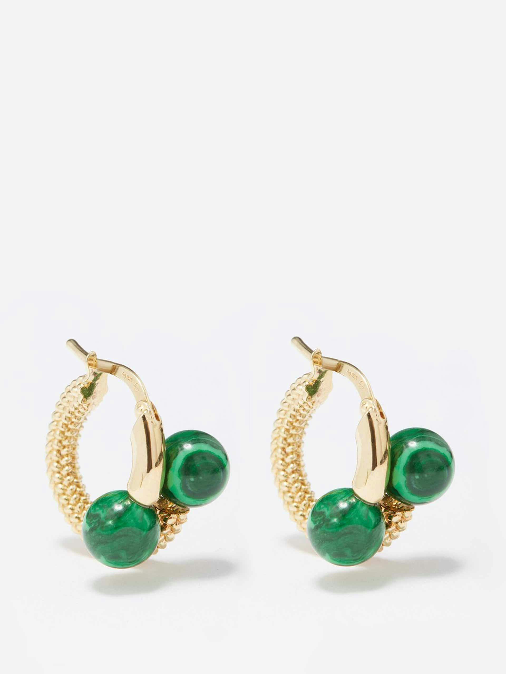 Faux-malachite and 18kt gold-plated earrings
