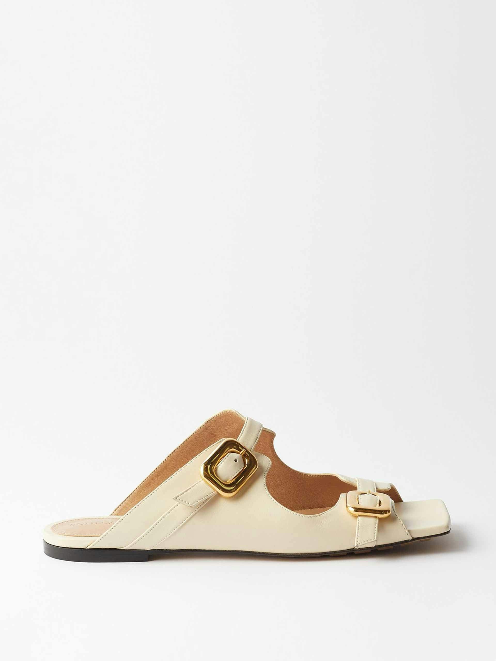 Cream square-toe leather sandals