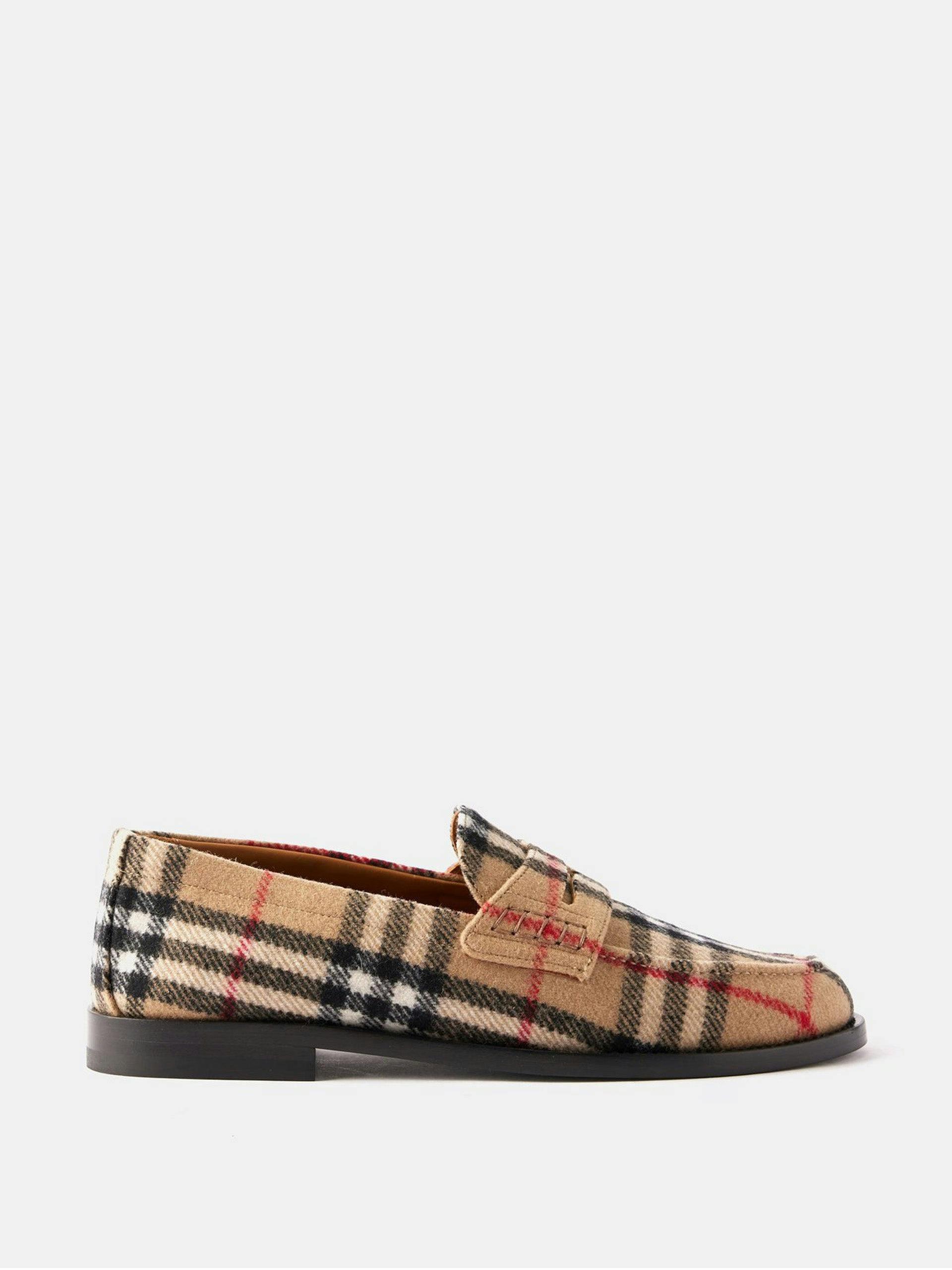 Check wool-felt loafers
