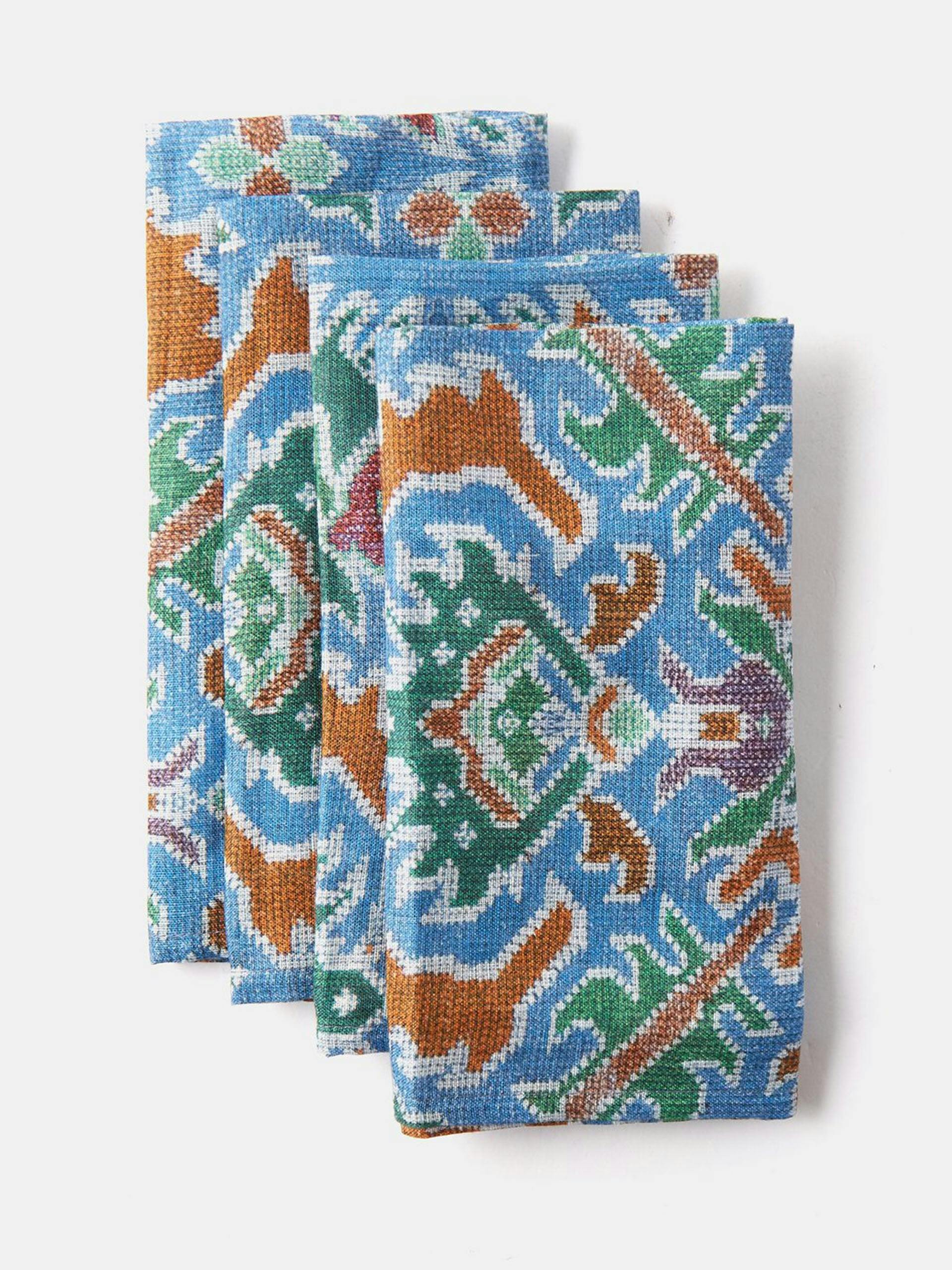 Mosaic-print linen napkins