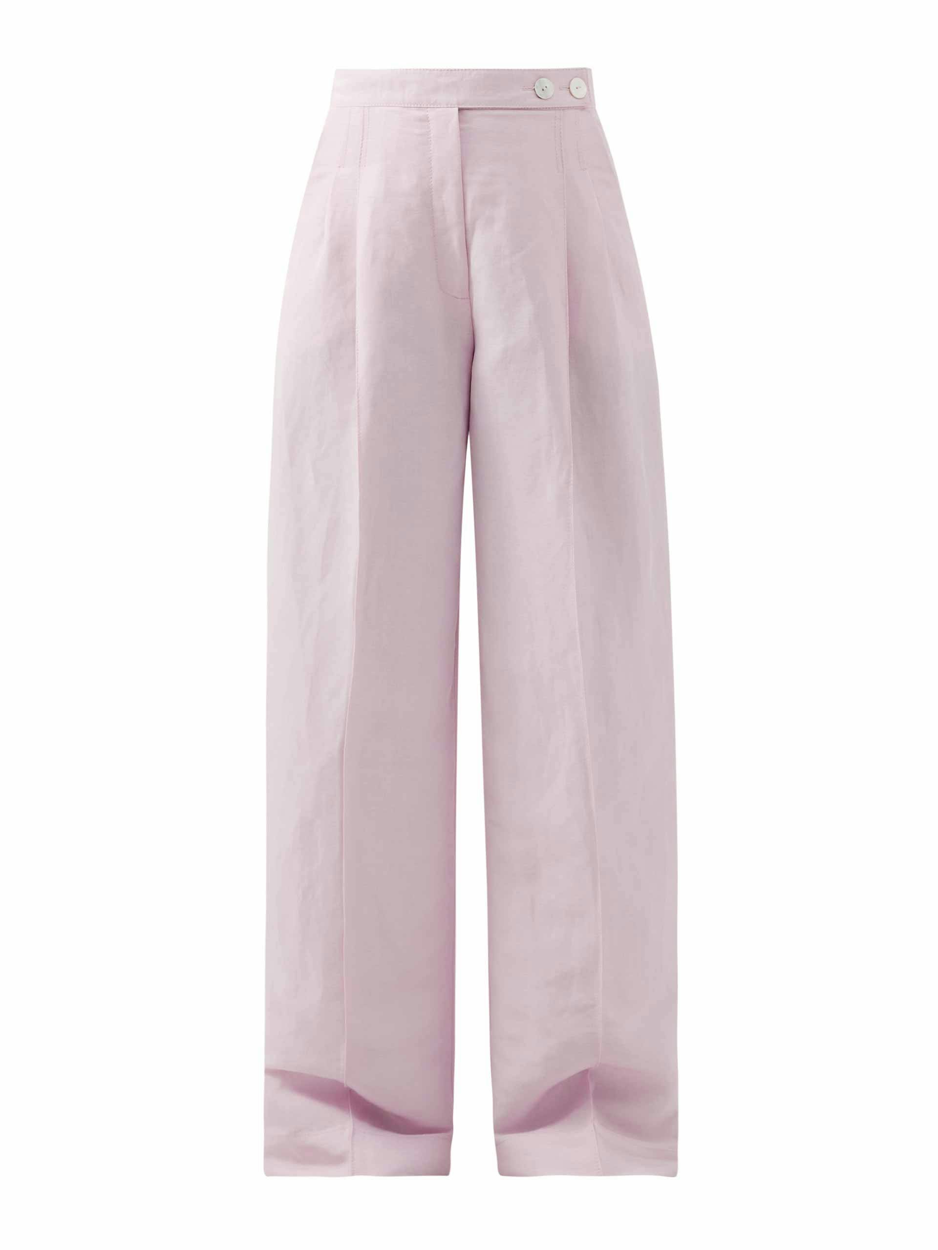 Pink pleated linen trousers