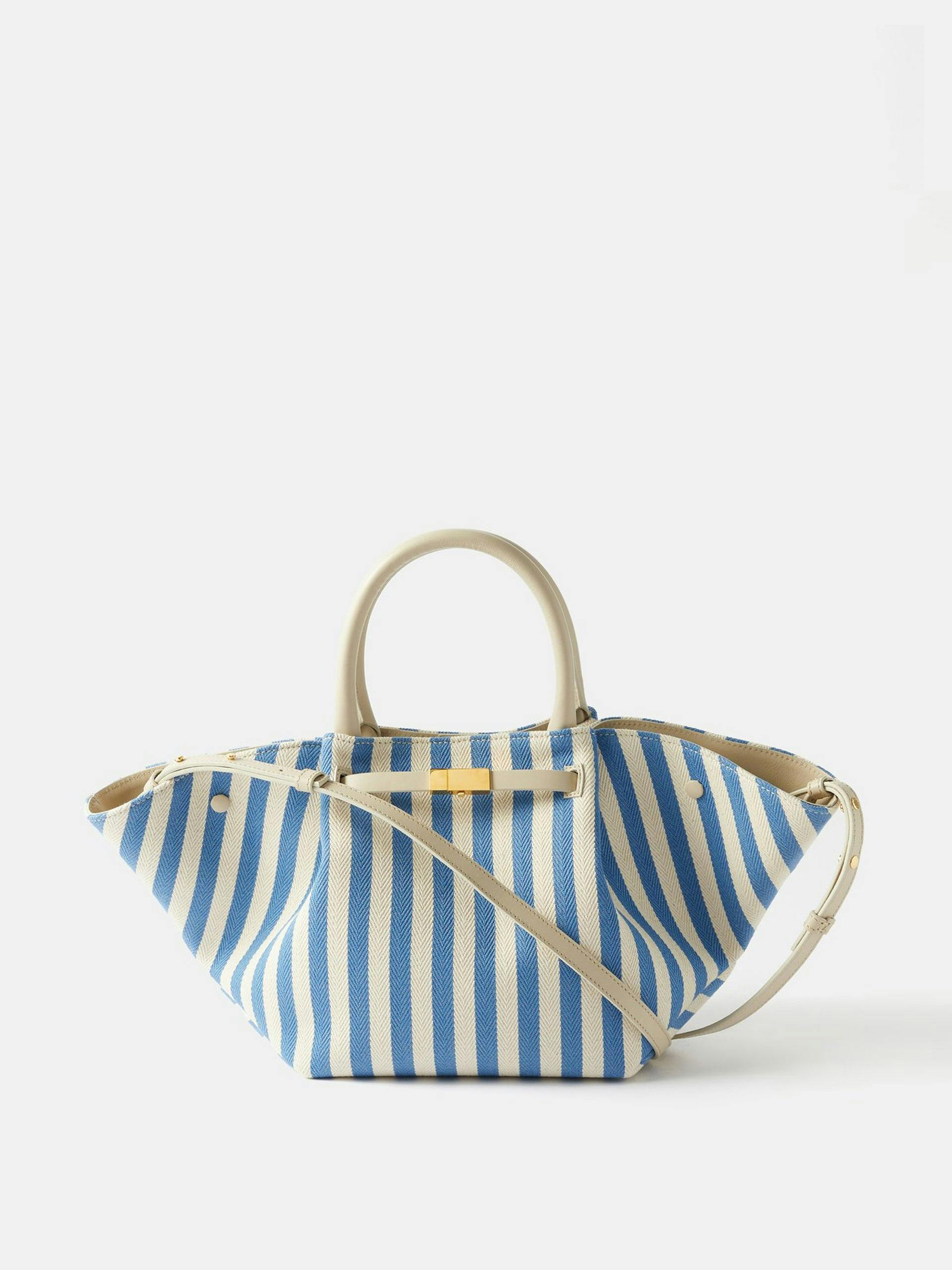 Blue striped canvas tote bag