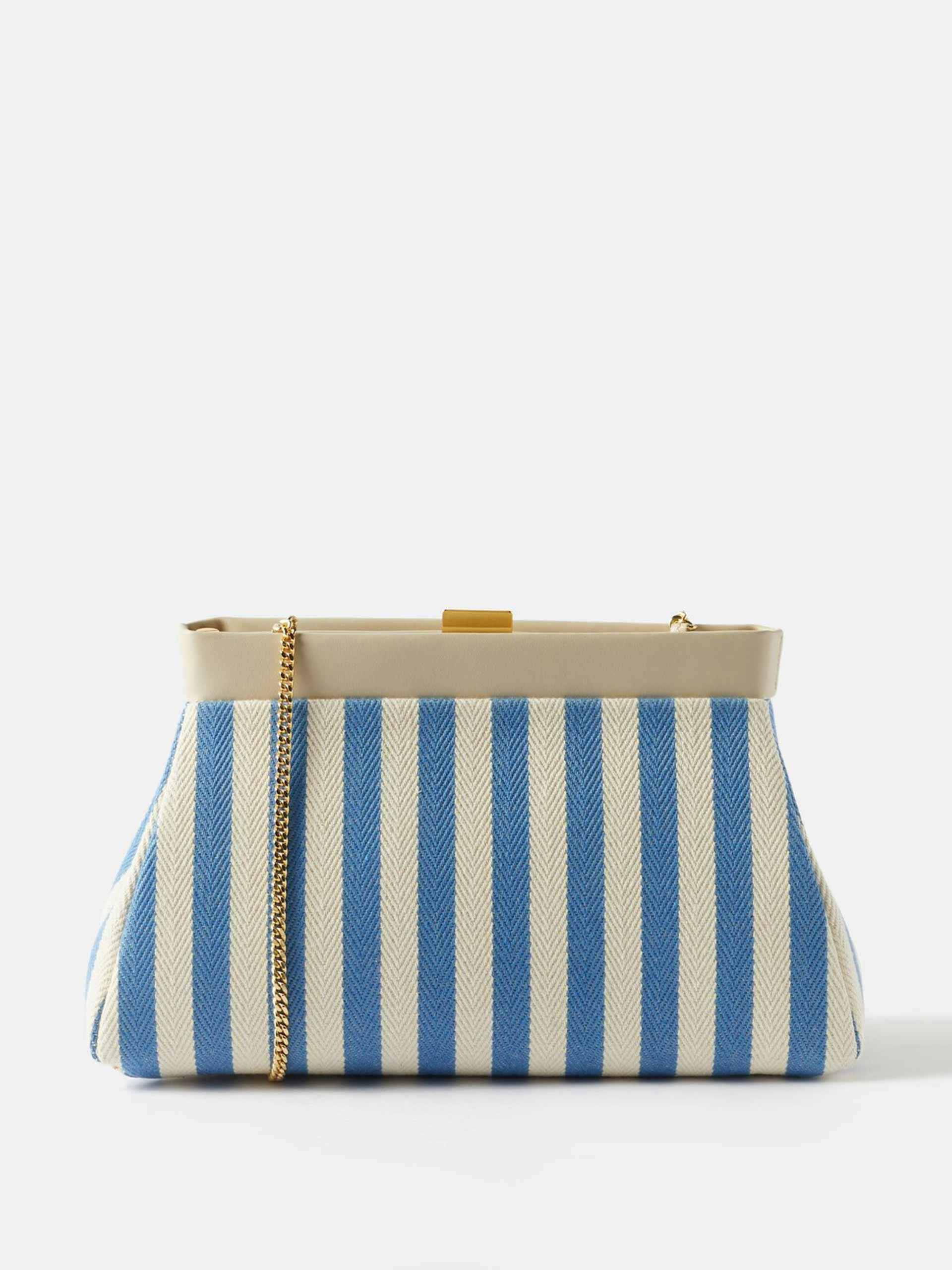 Blue & white striped clutch bag
