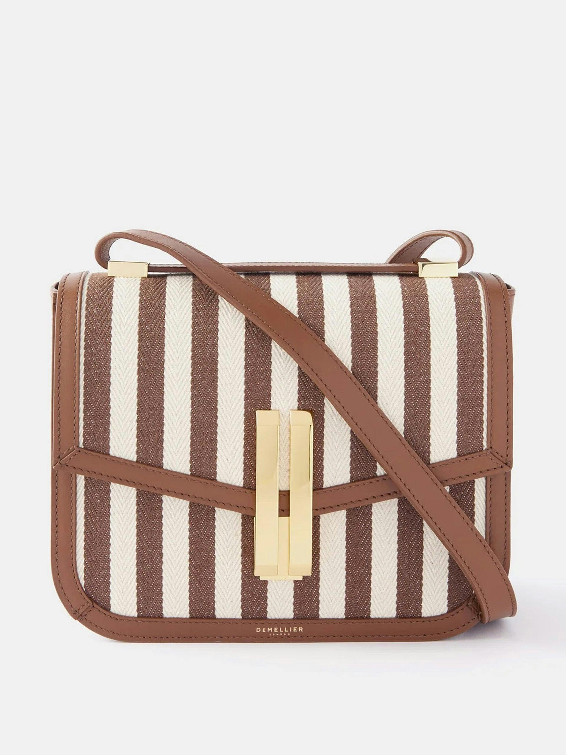 Brown striped-canvas cross-body bag