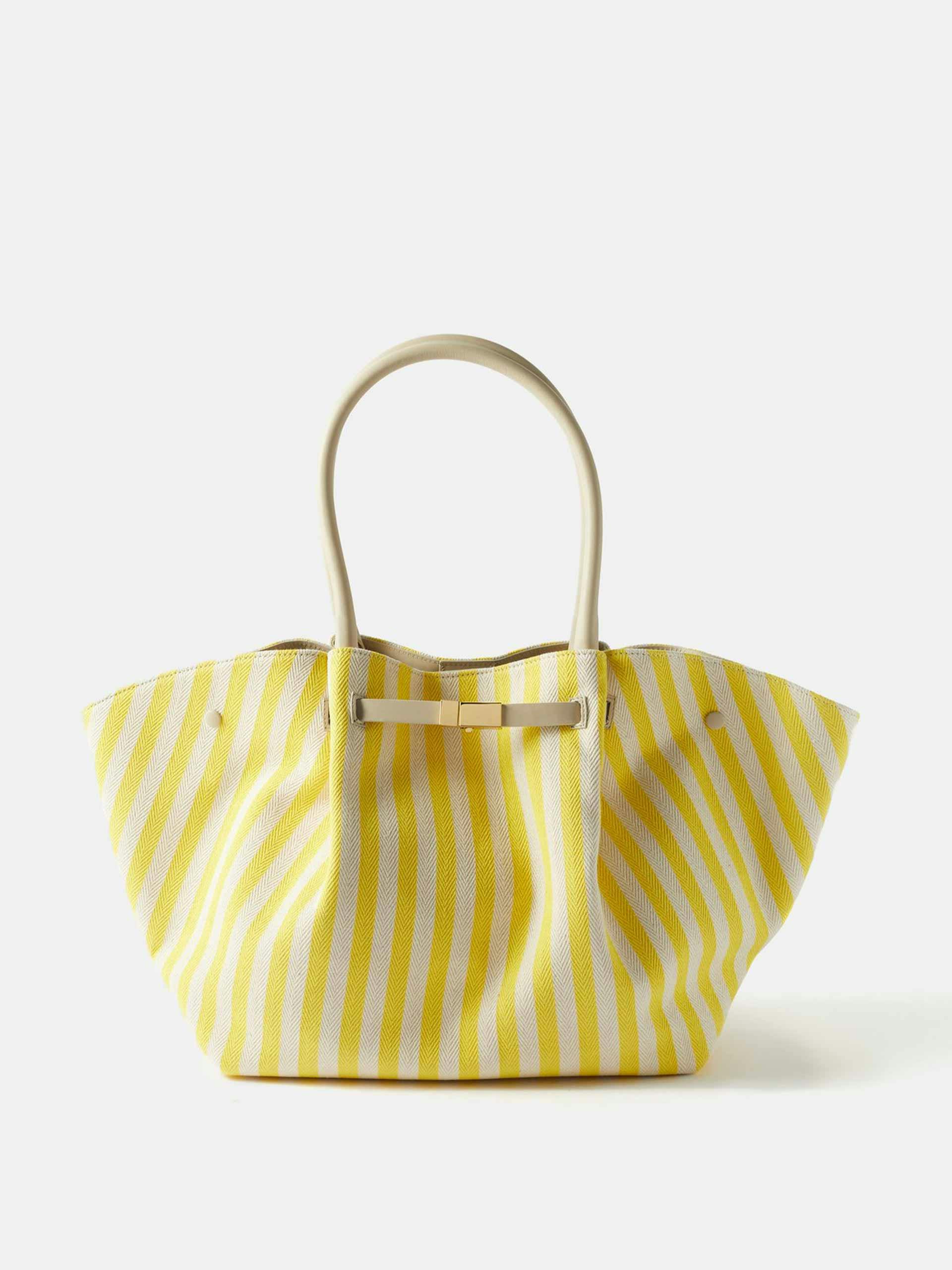 Yellow striped canvas tote bag