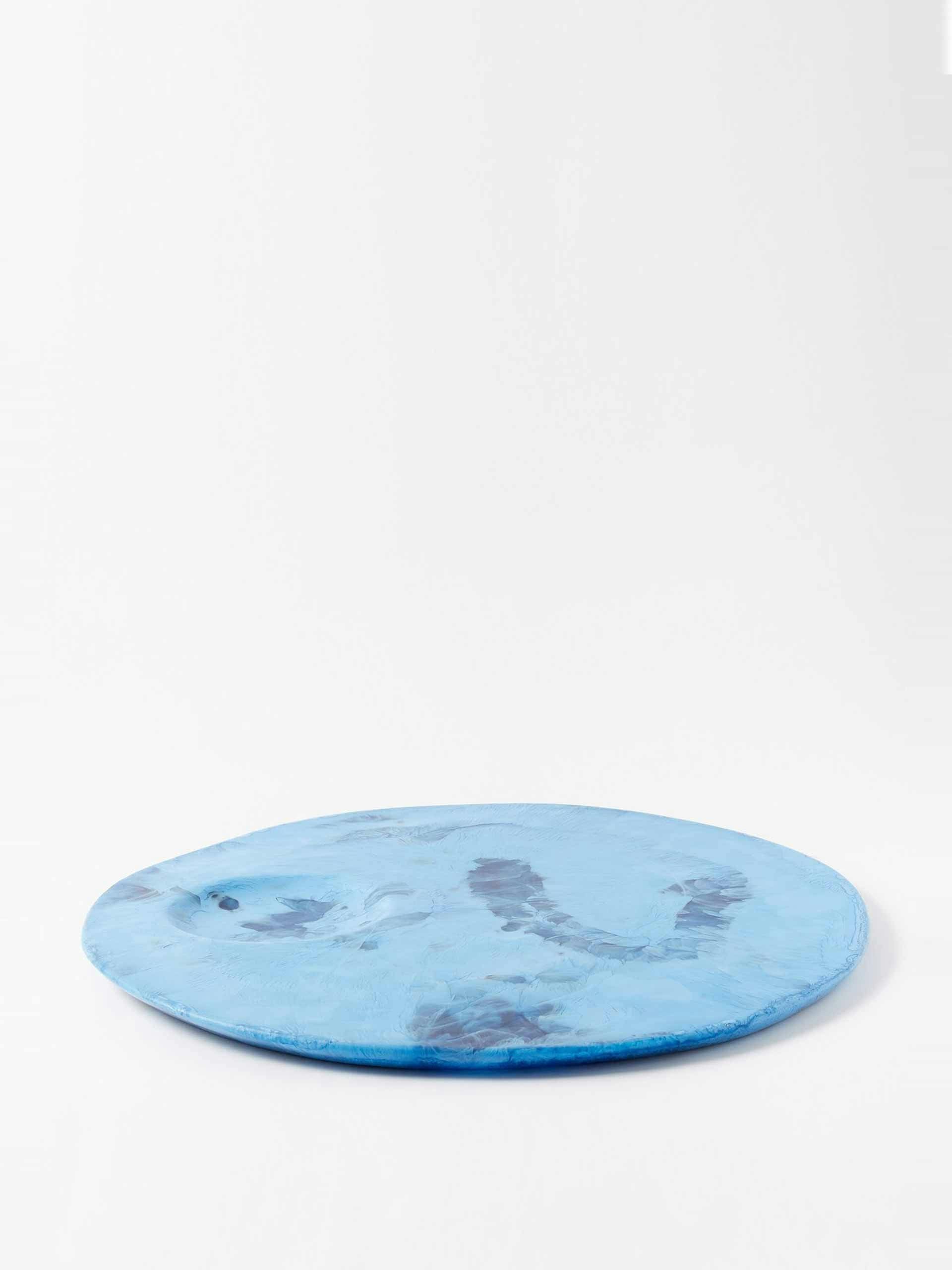Blue marbled-resin platter