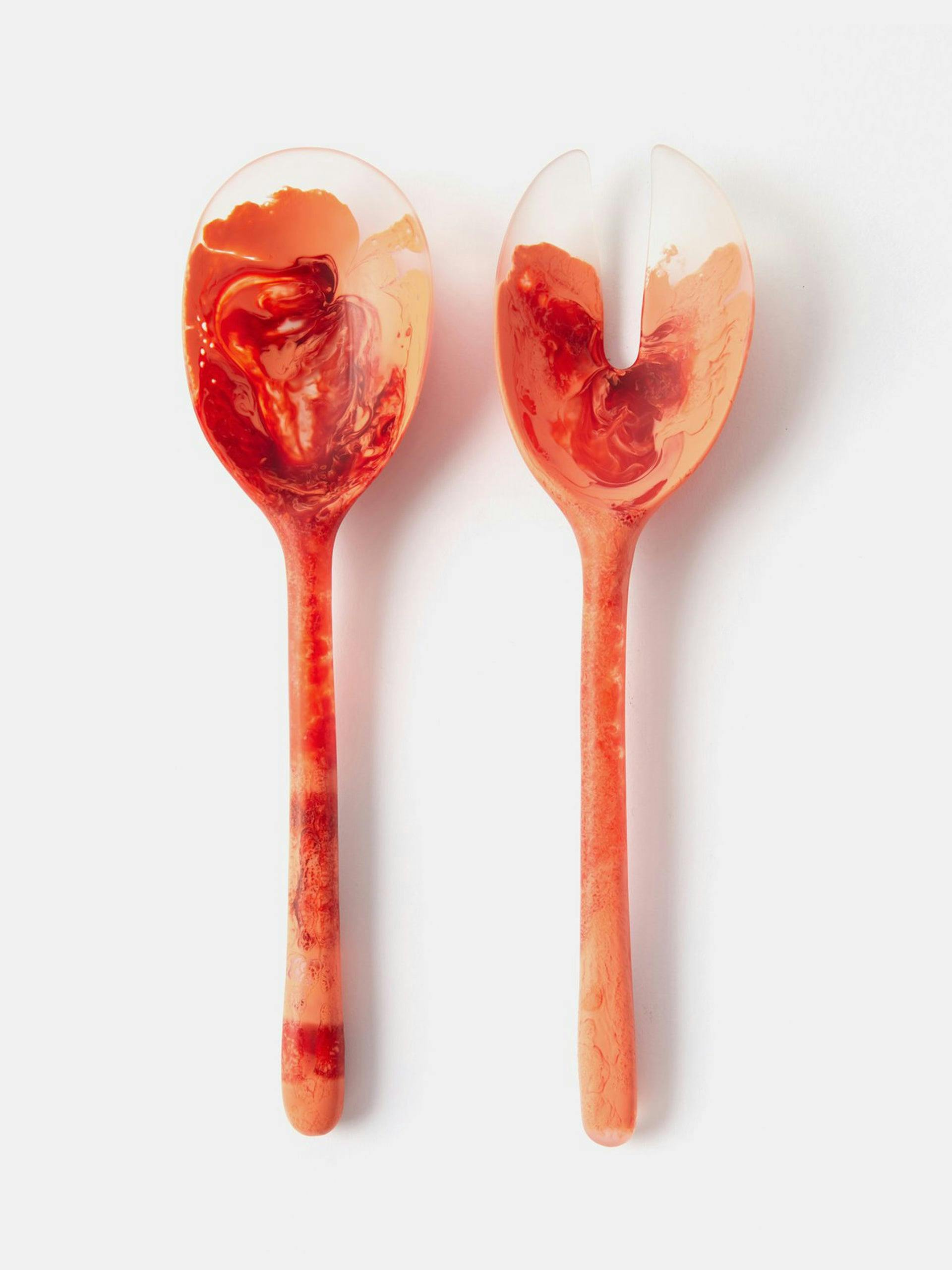 Red stone marbled-resin server set (2-piece)