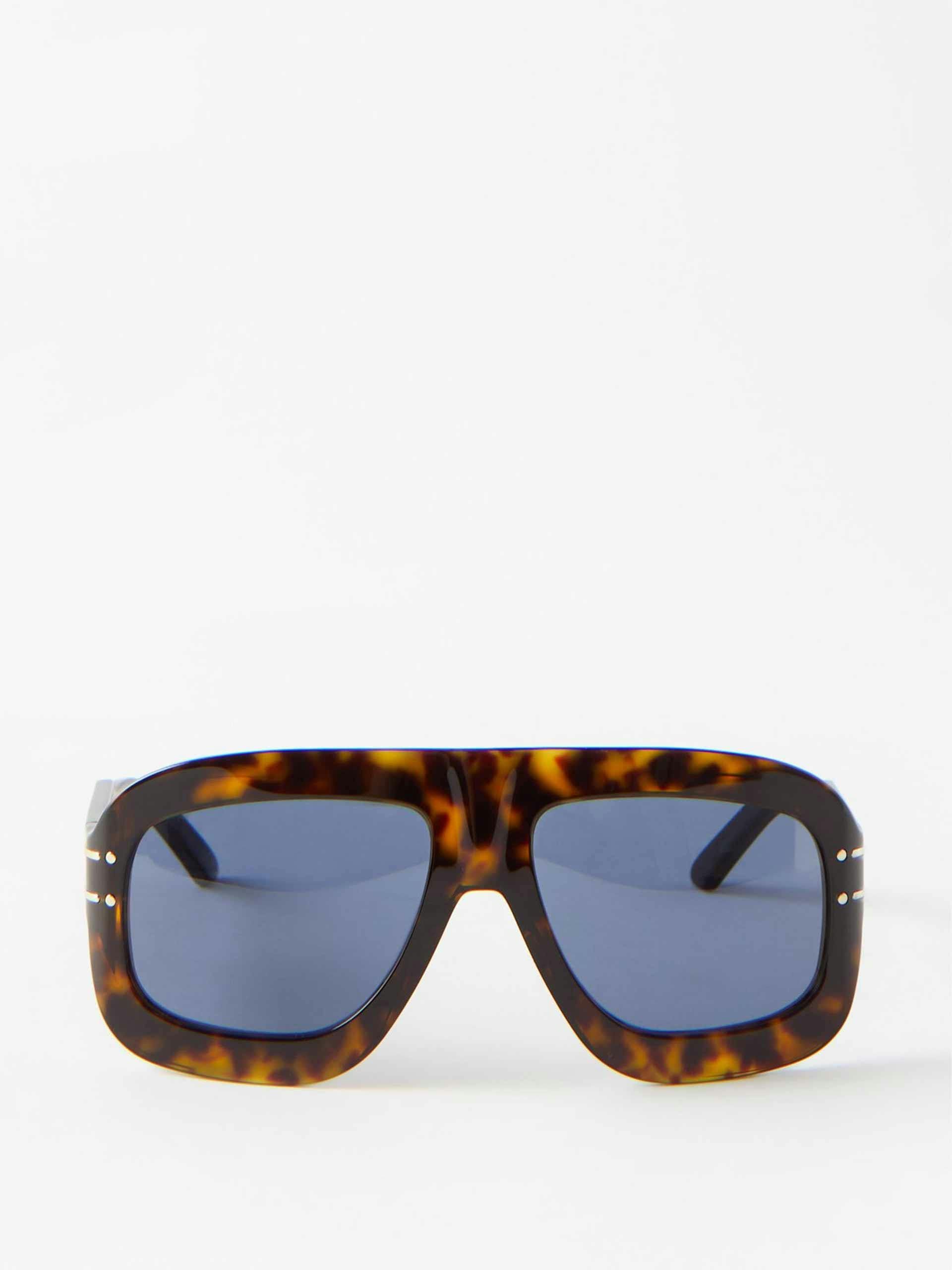 Blue and brown tortoiseshell oversized aviator sunglasses