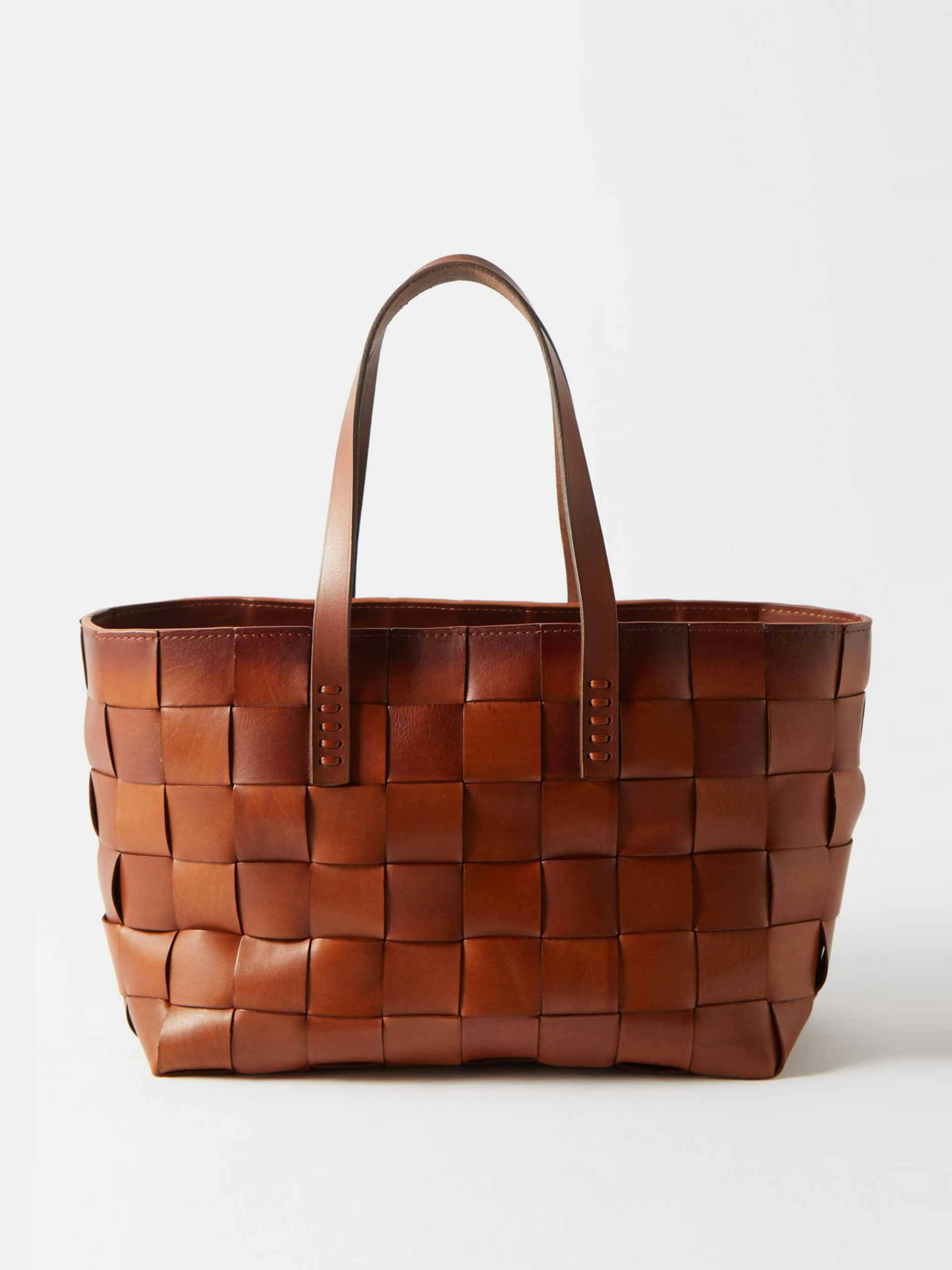 Woven leather box tote bag