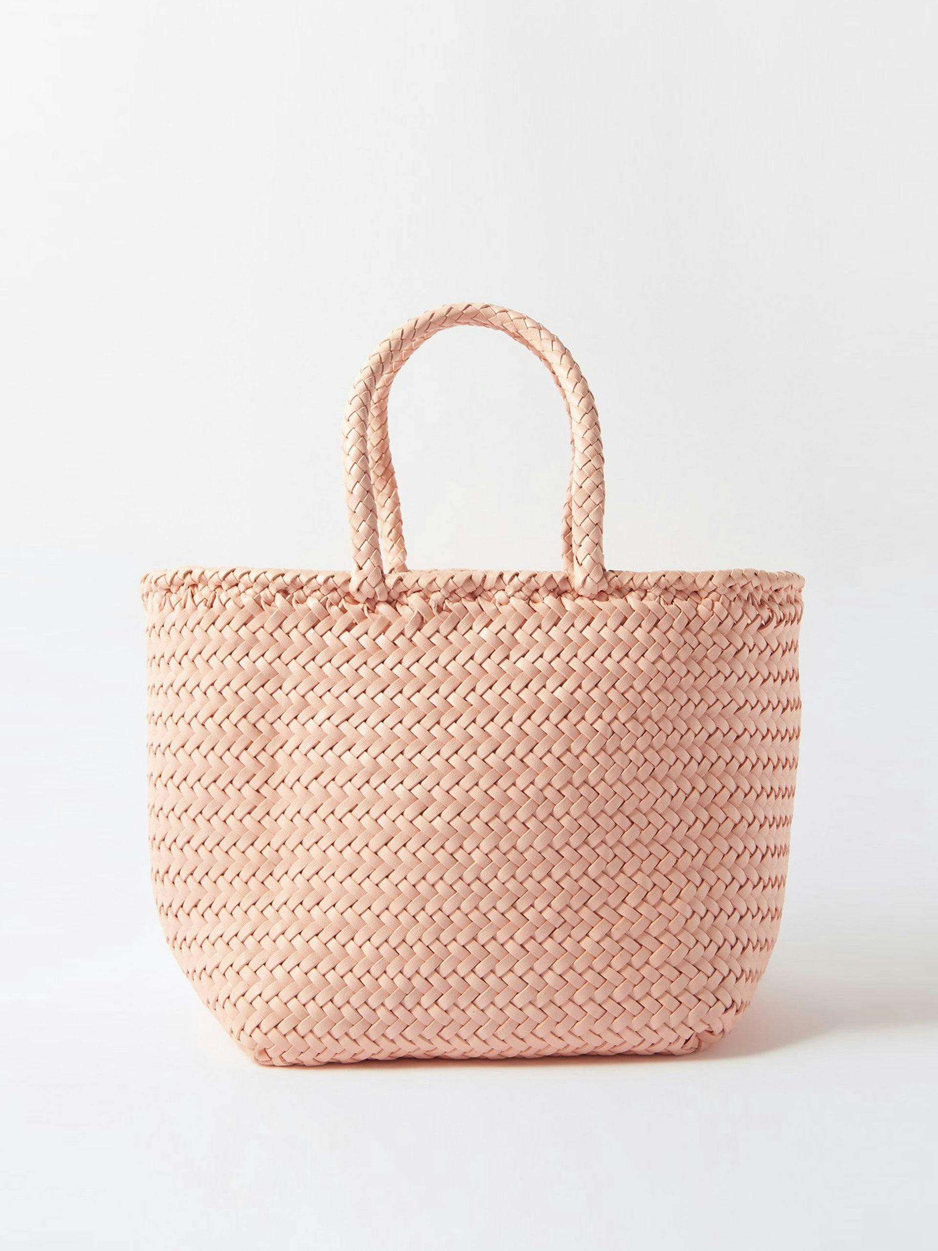 Woven-leather basket bag