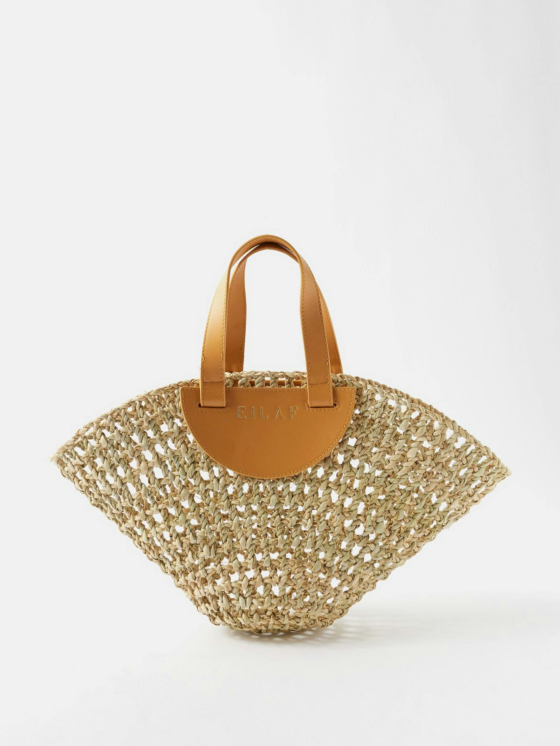 Raffia and leather-trim basket bag