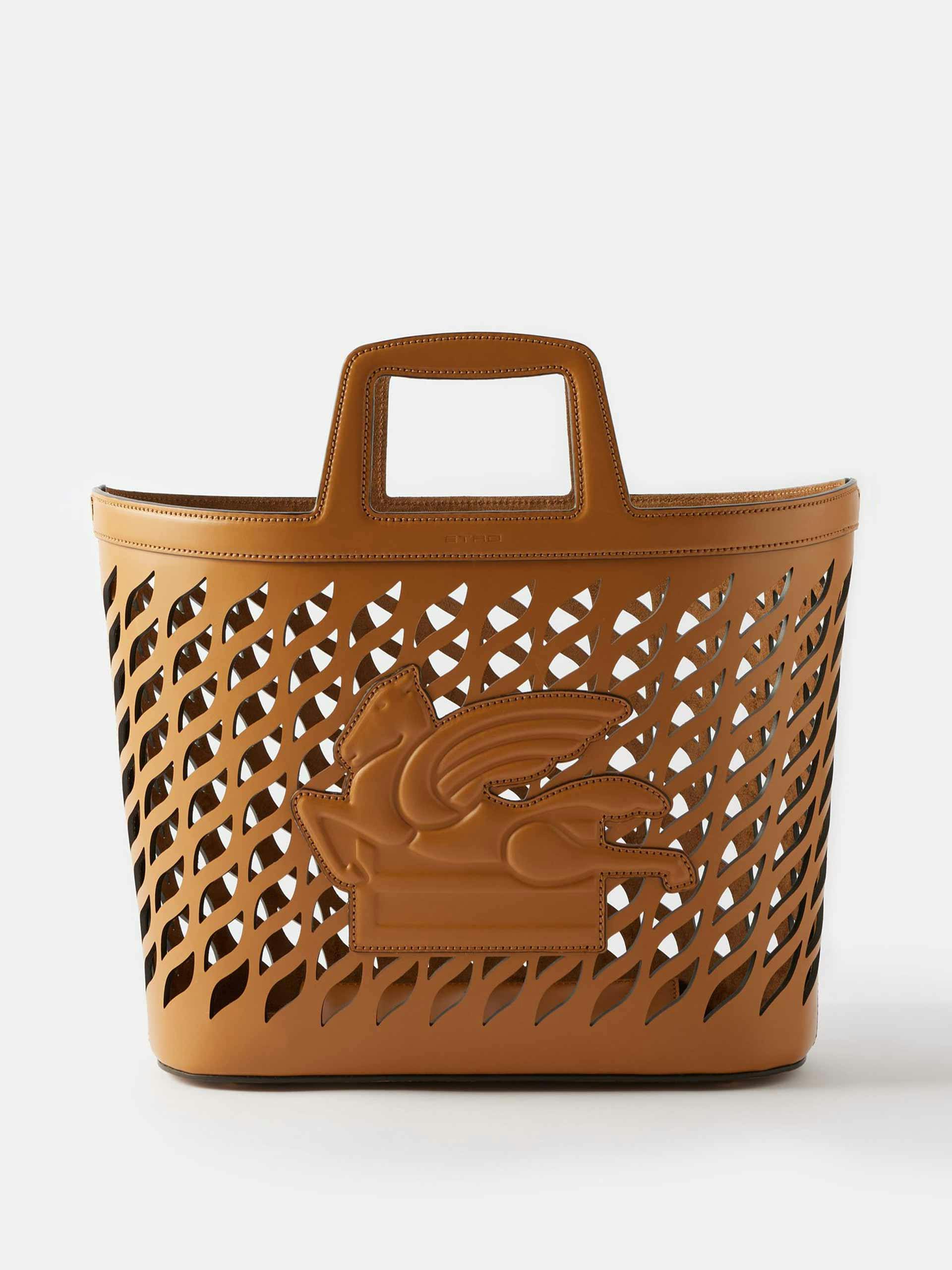 Laser-cut leather tote bag