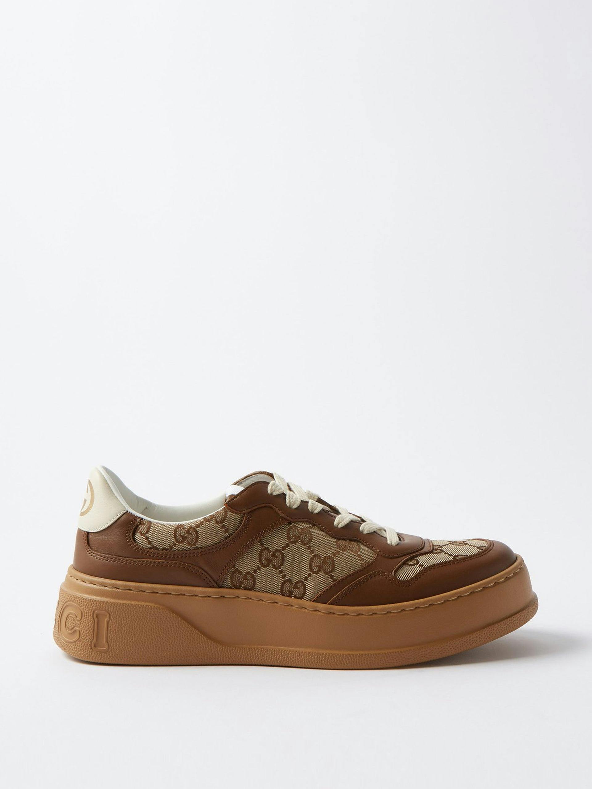 GG-jacquard canvas and leather trainers