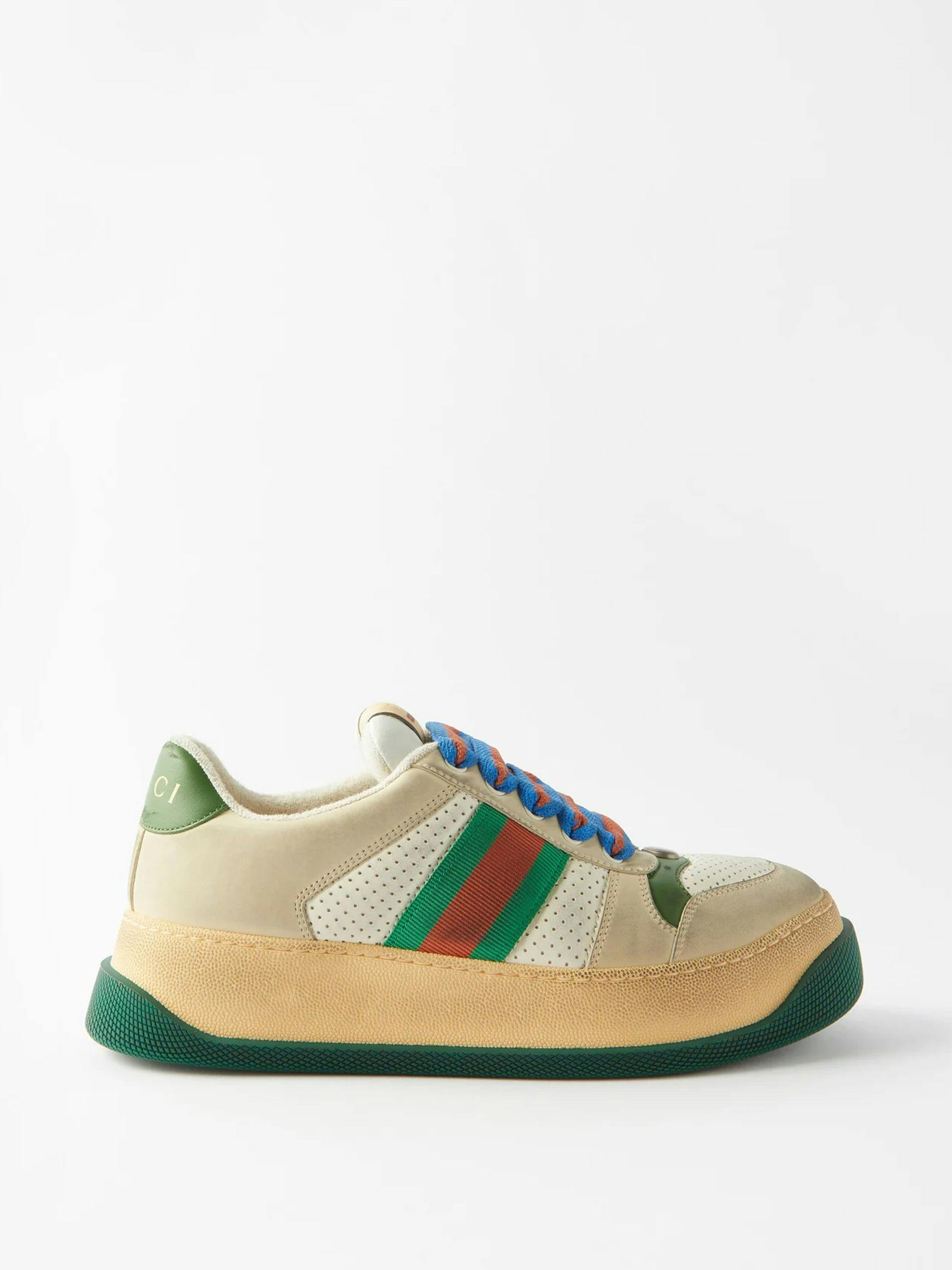Striped leather trainers