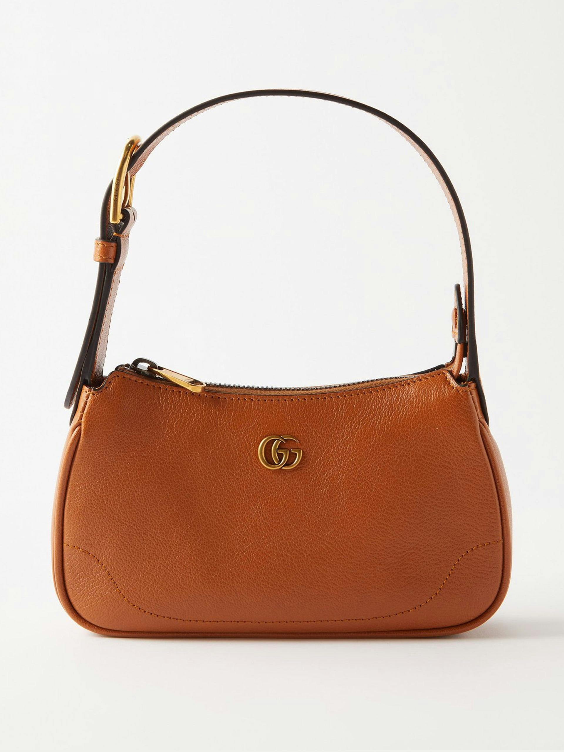 Tan small grained-leather shoulder bag