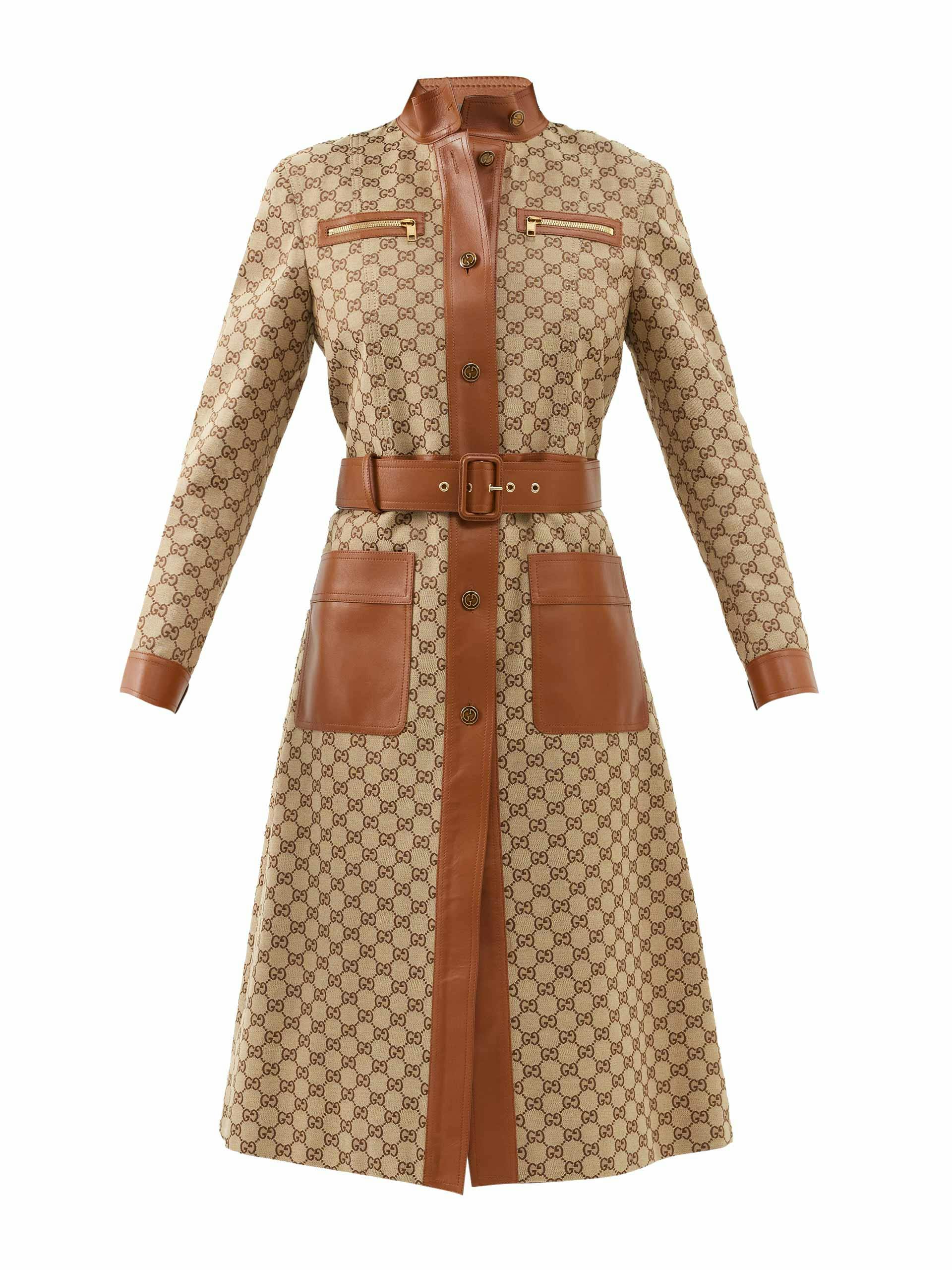 GG-canvas leather-trim trench coat