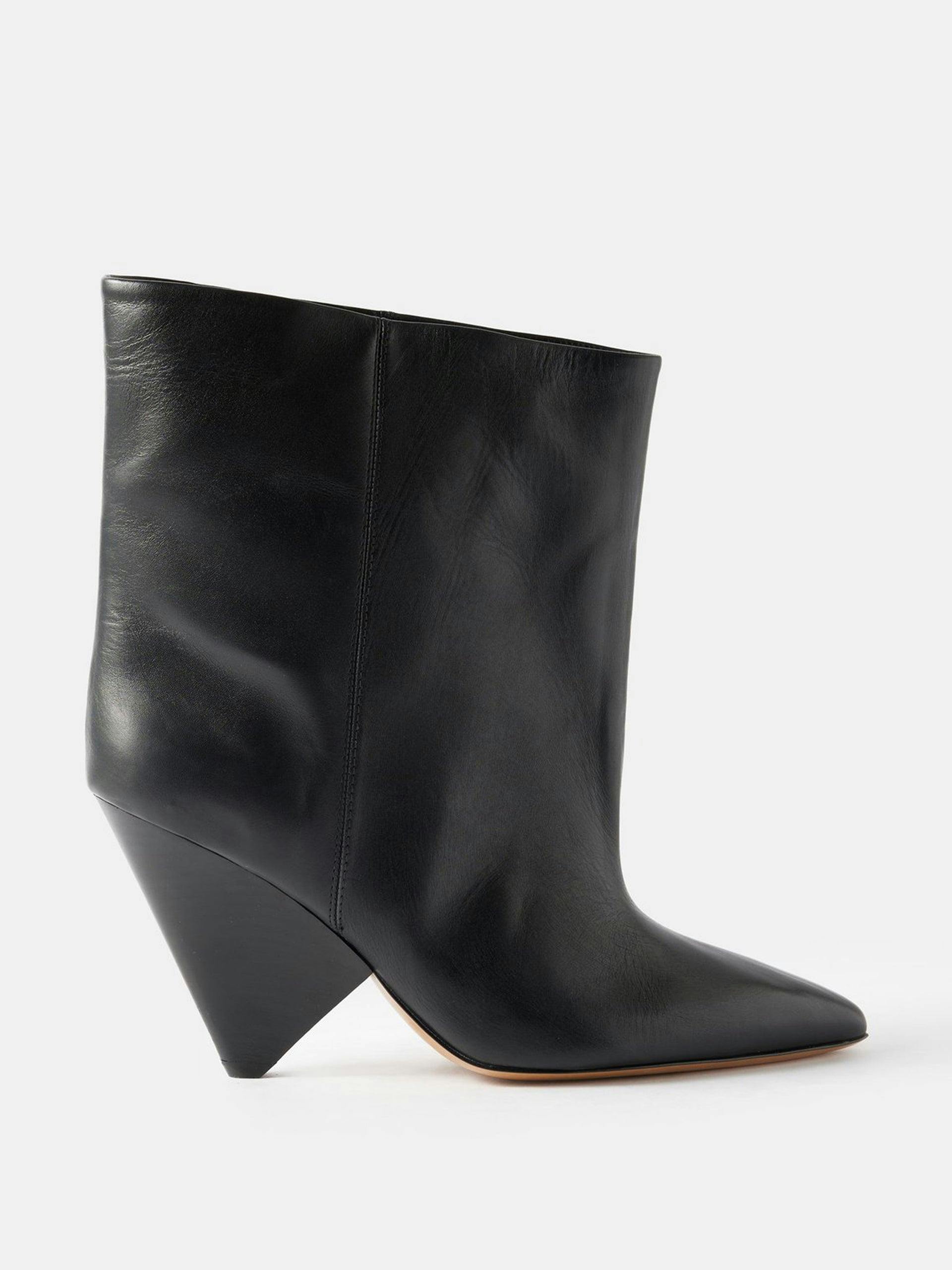 Black pointed-toe leather boots