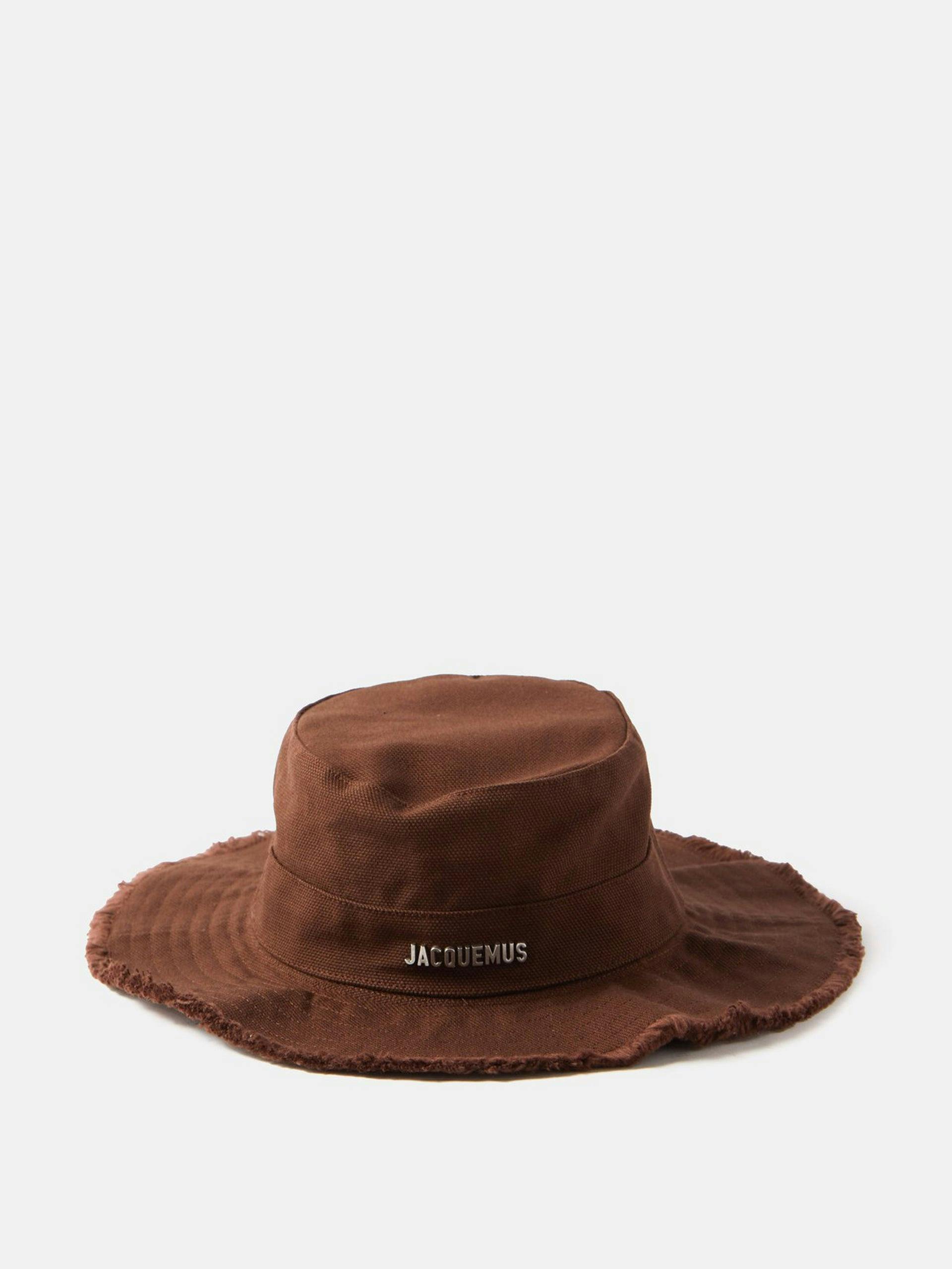 Brown logo-plaque cotton-canvas bucket hat