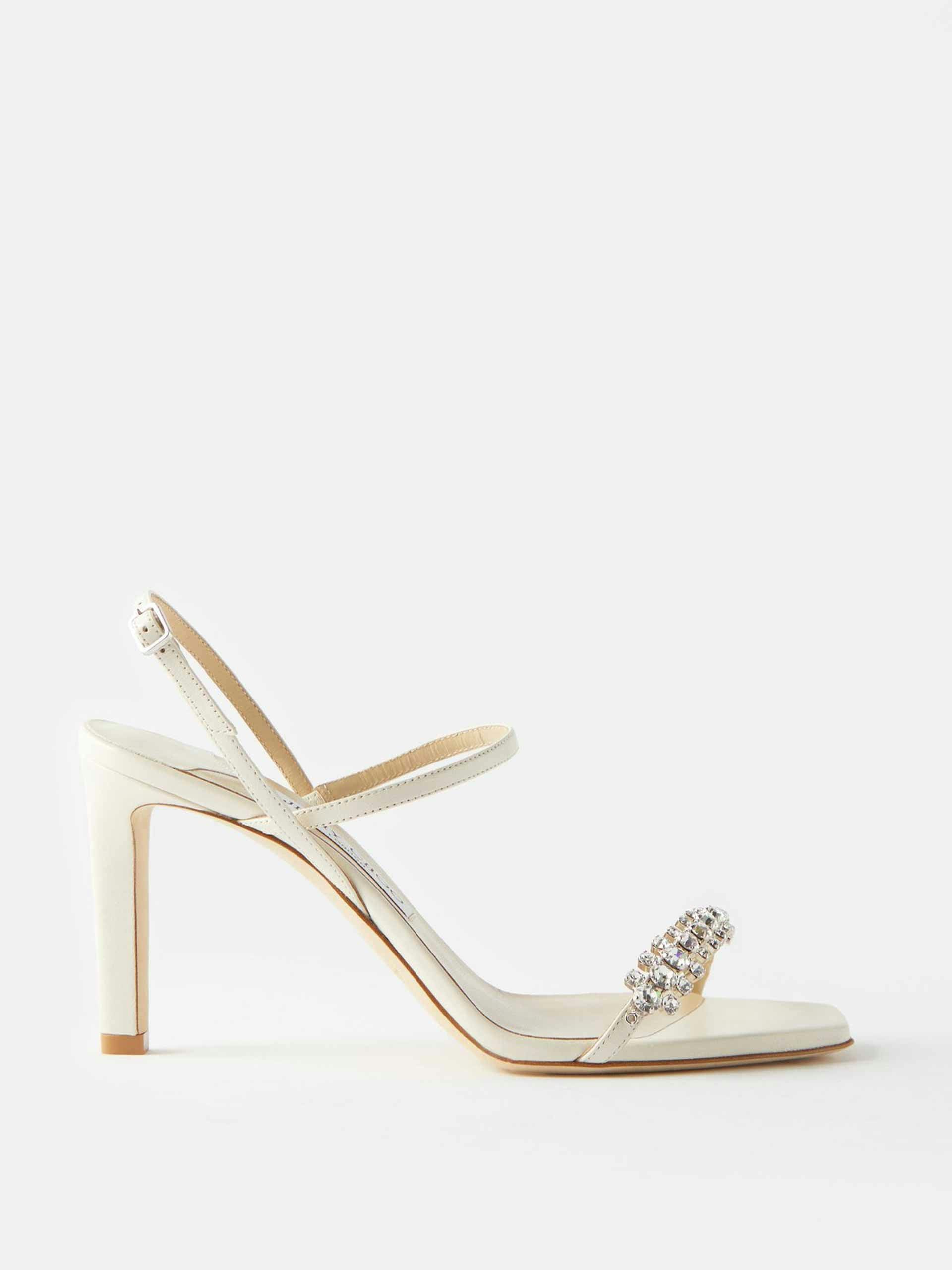 White crystal and leather sandals