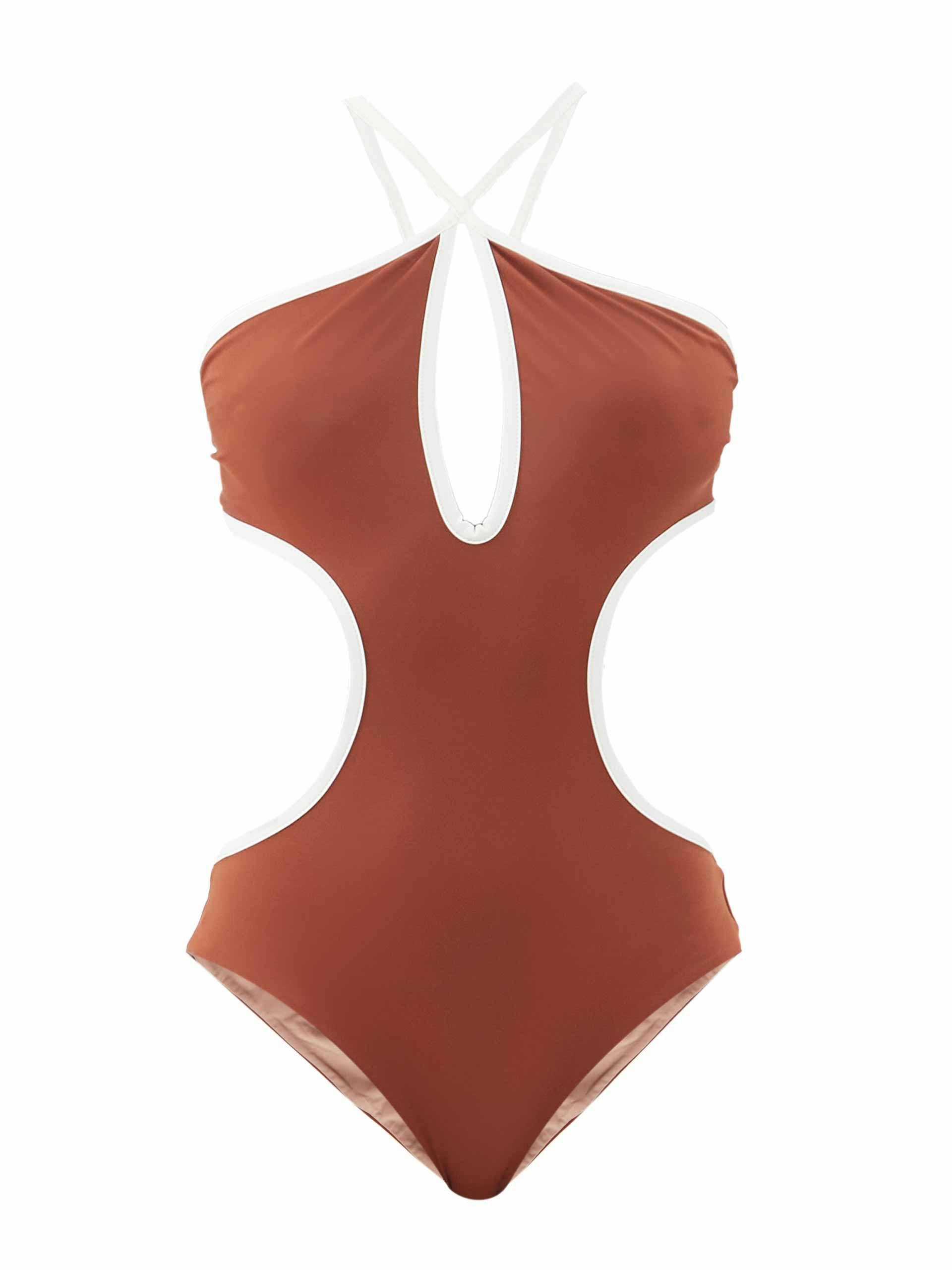 Brown recycled-fibre cutout swimsuit