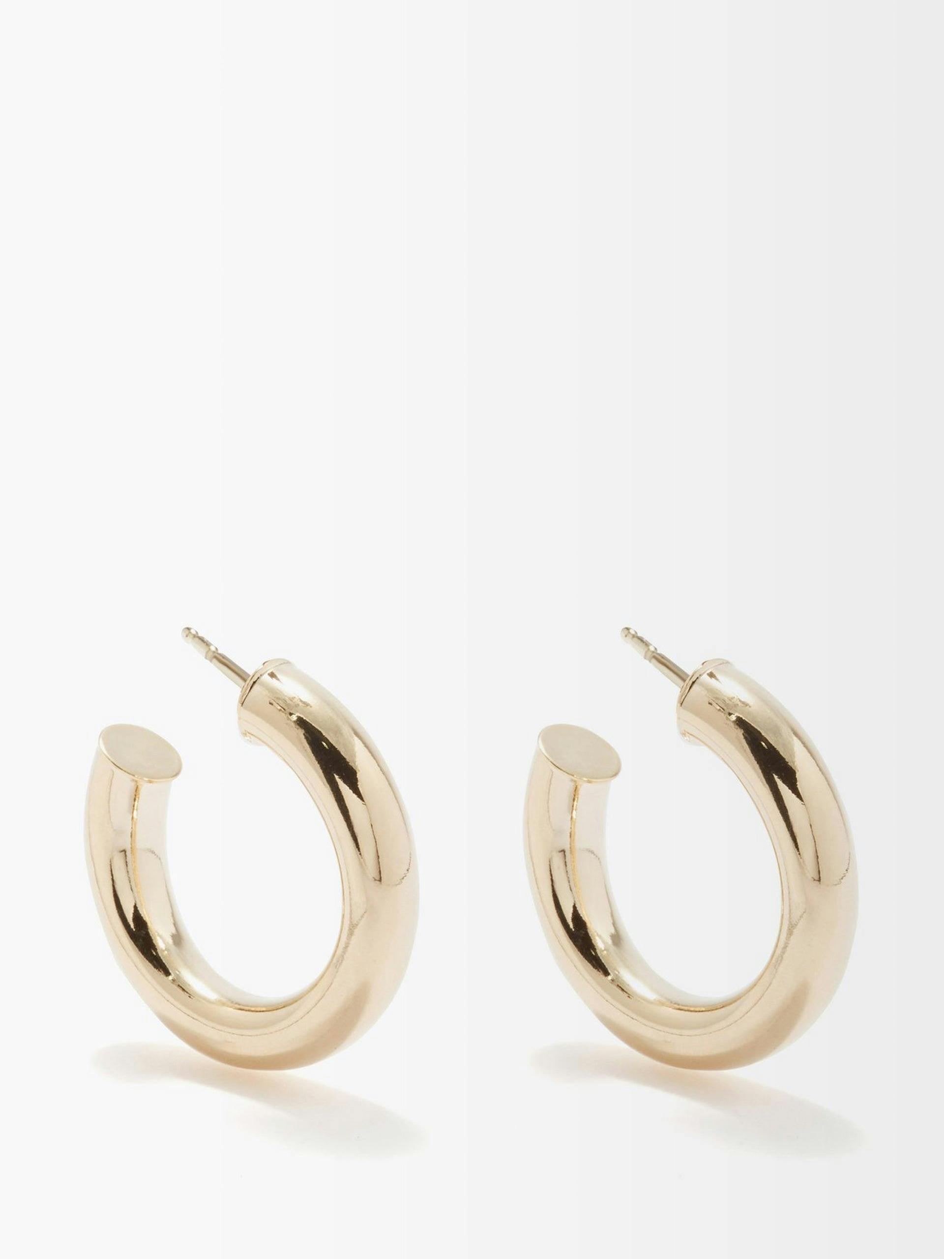 Gold tubular hoop earrings