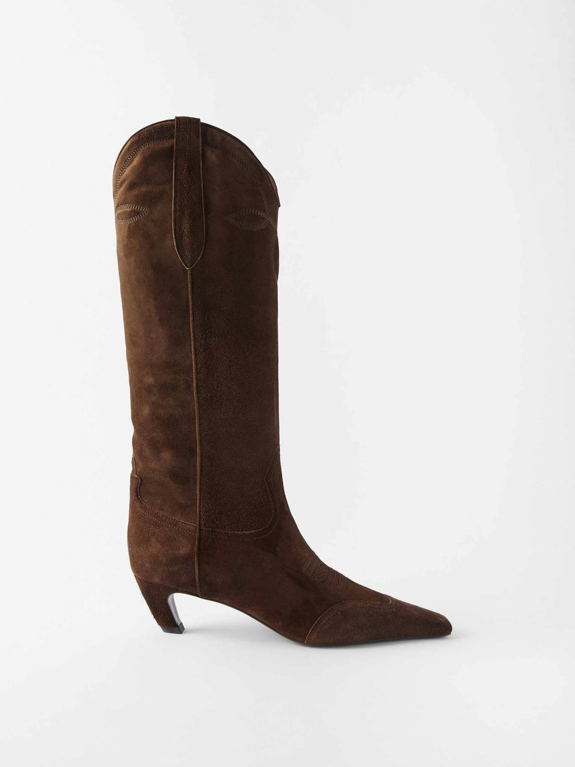 Brown suede knee-high boots