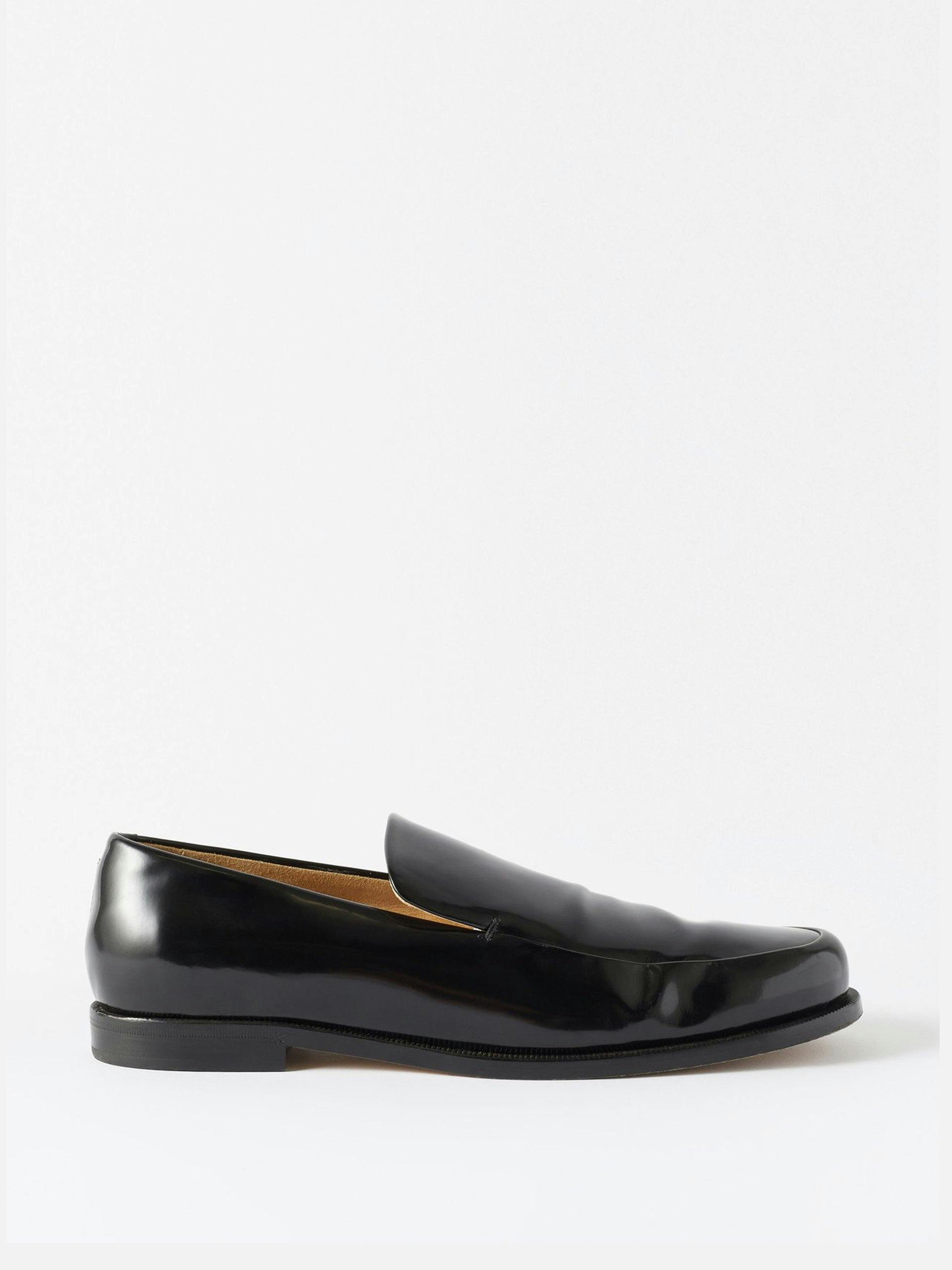 Black patent-leather loafers