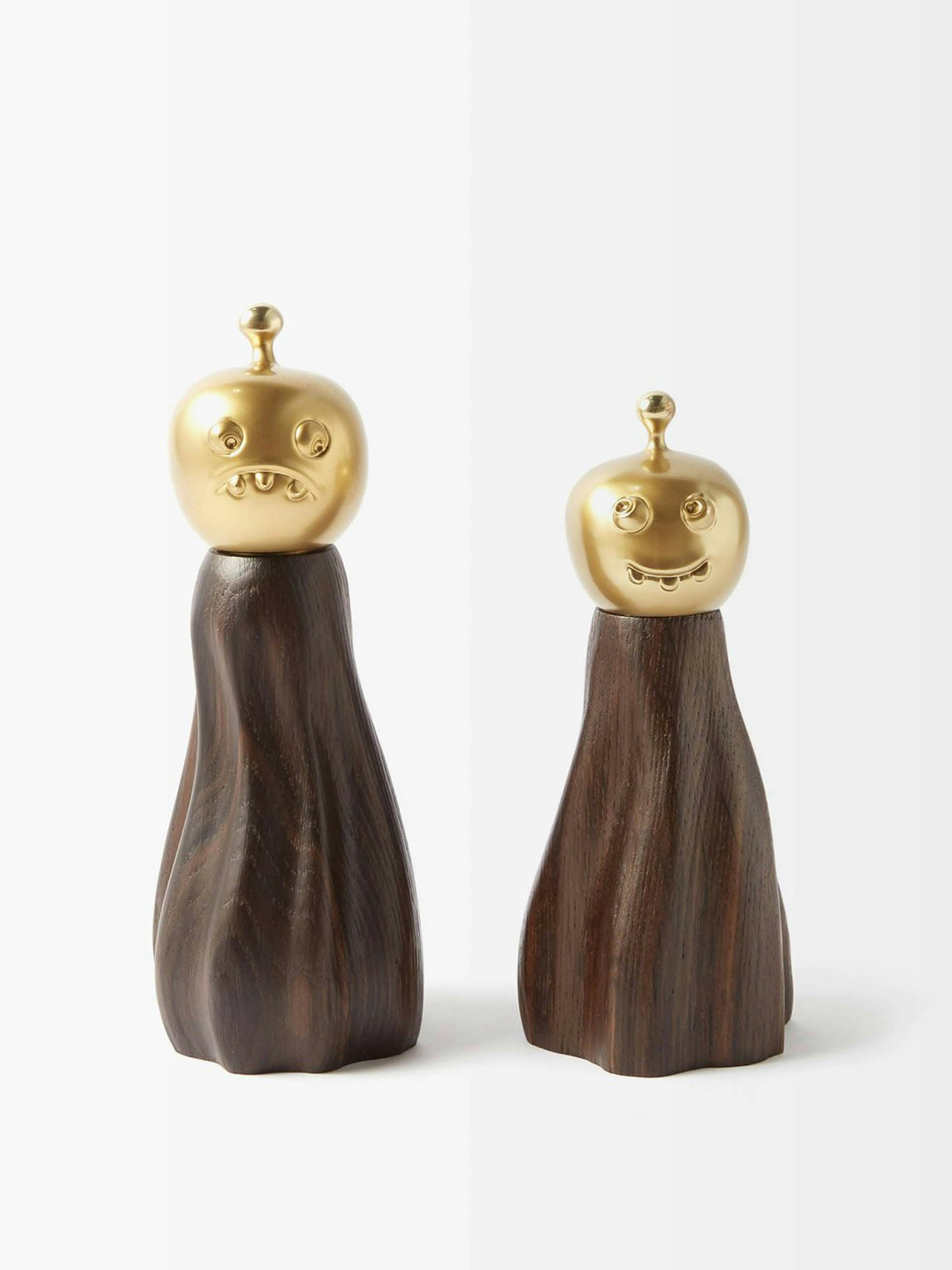Wood and 24kt gold salt and pepper mills
