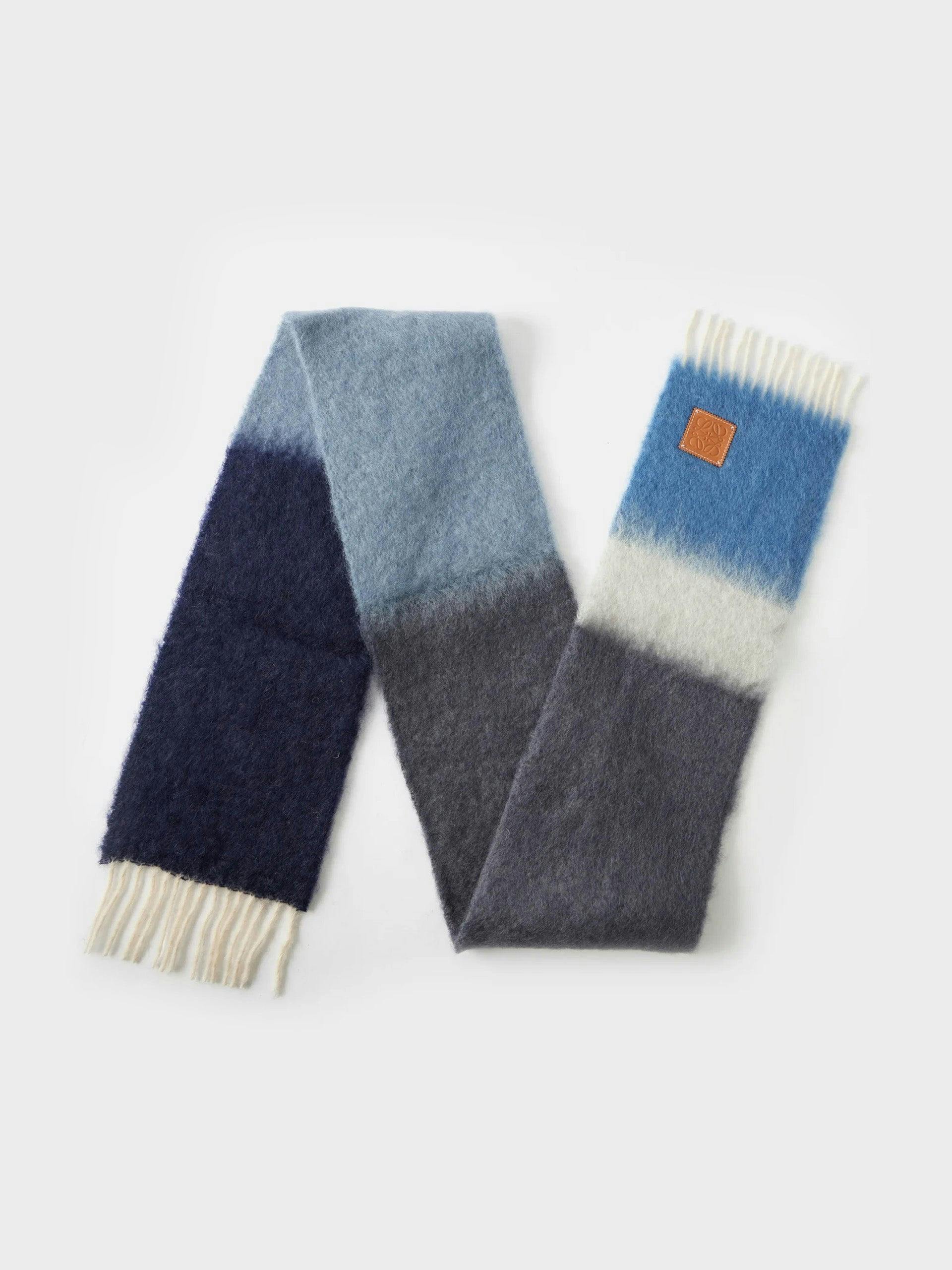 Anagram-patch striped mohair-blend scarf