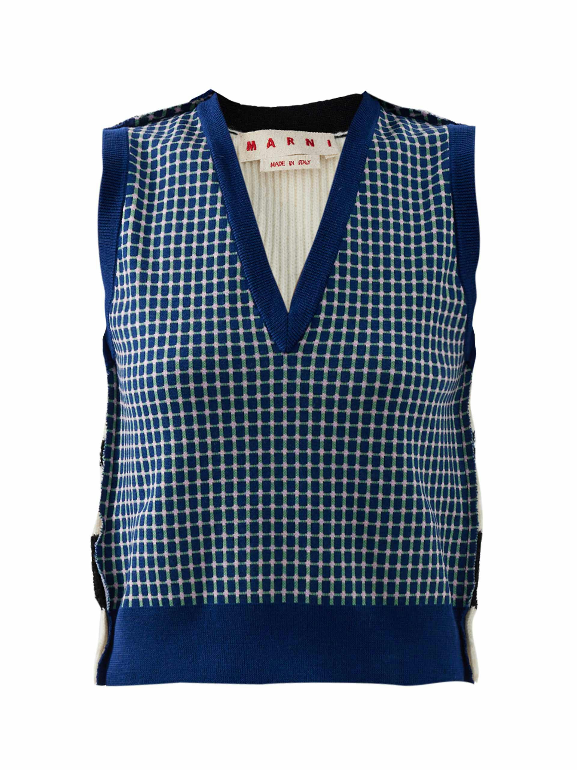 Blue check wool vest