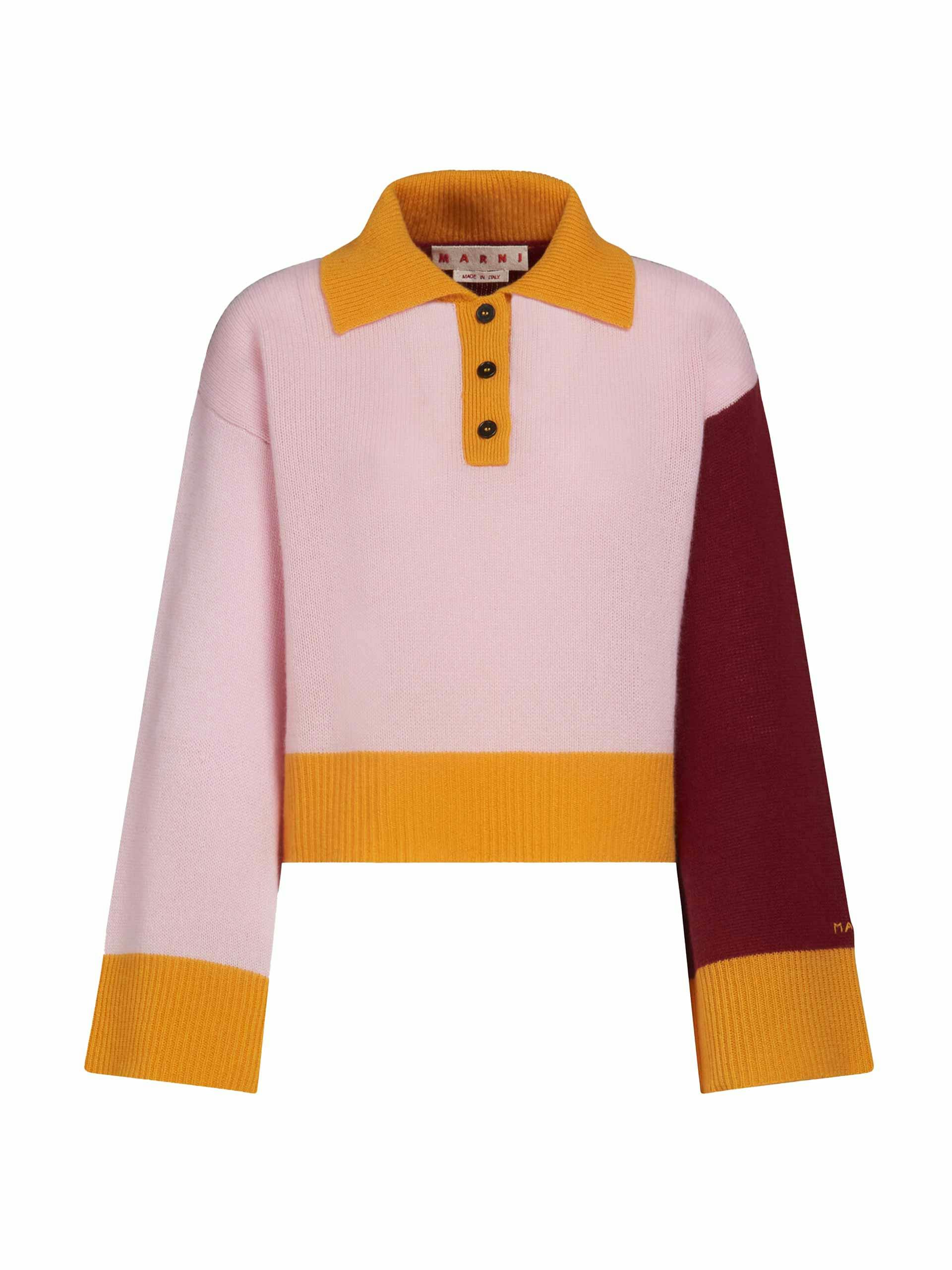 Colour-block cashmere-blend polo sweater