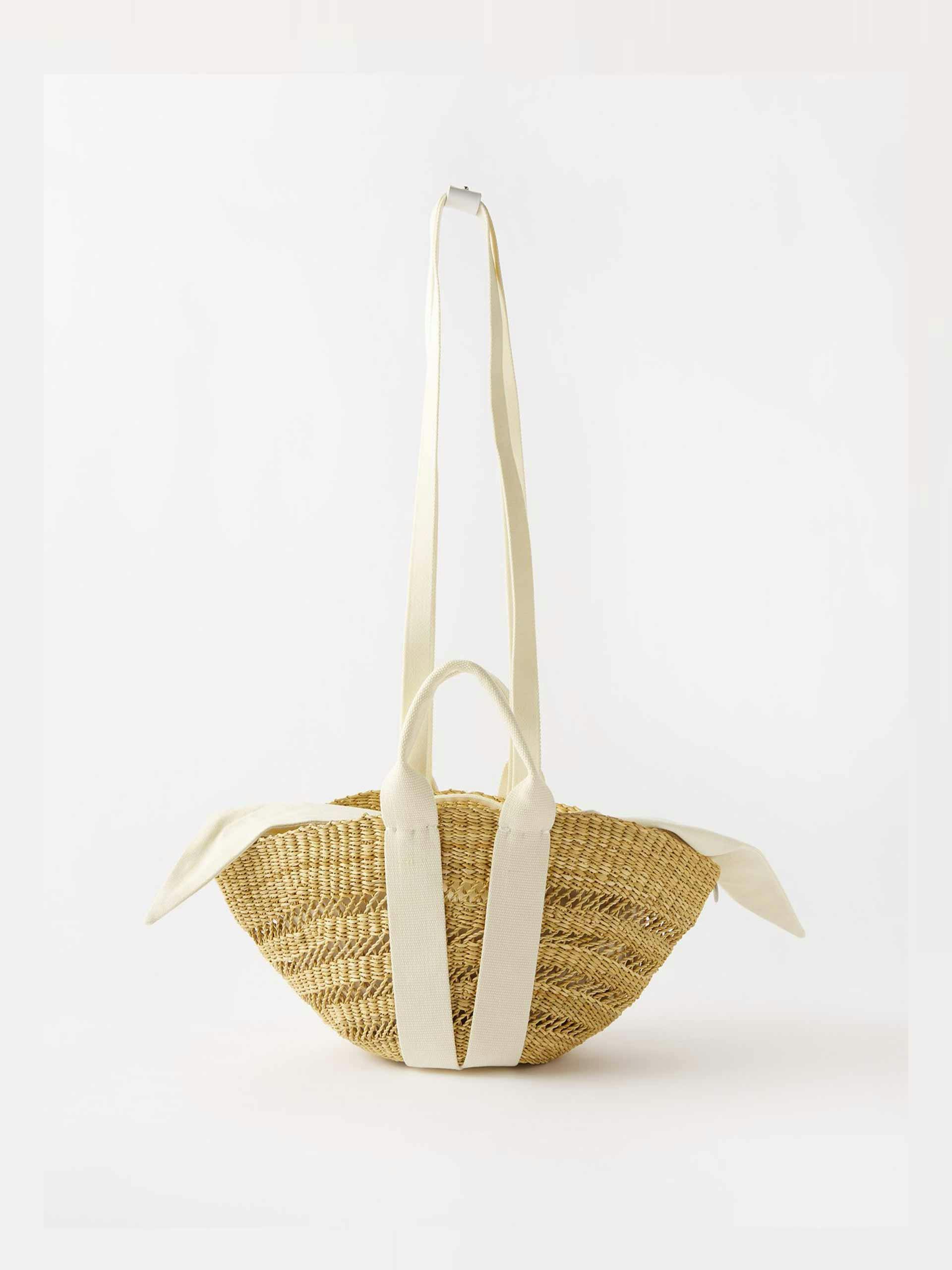 Sophie mini canvas-trim woven basket bag