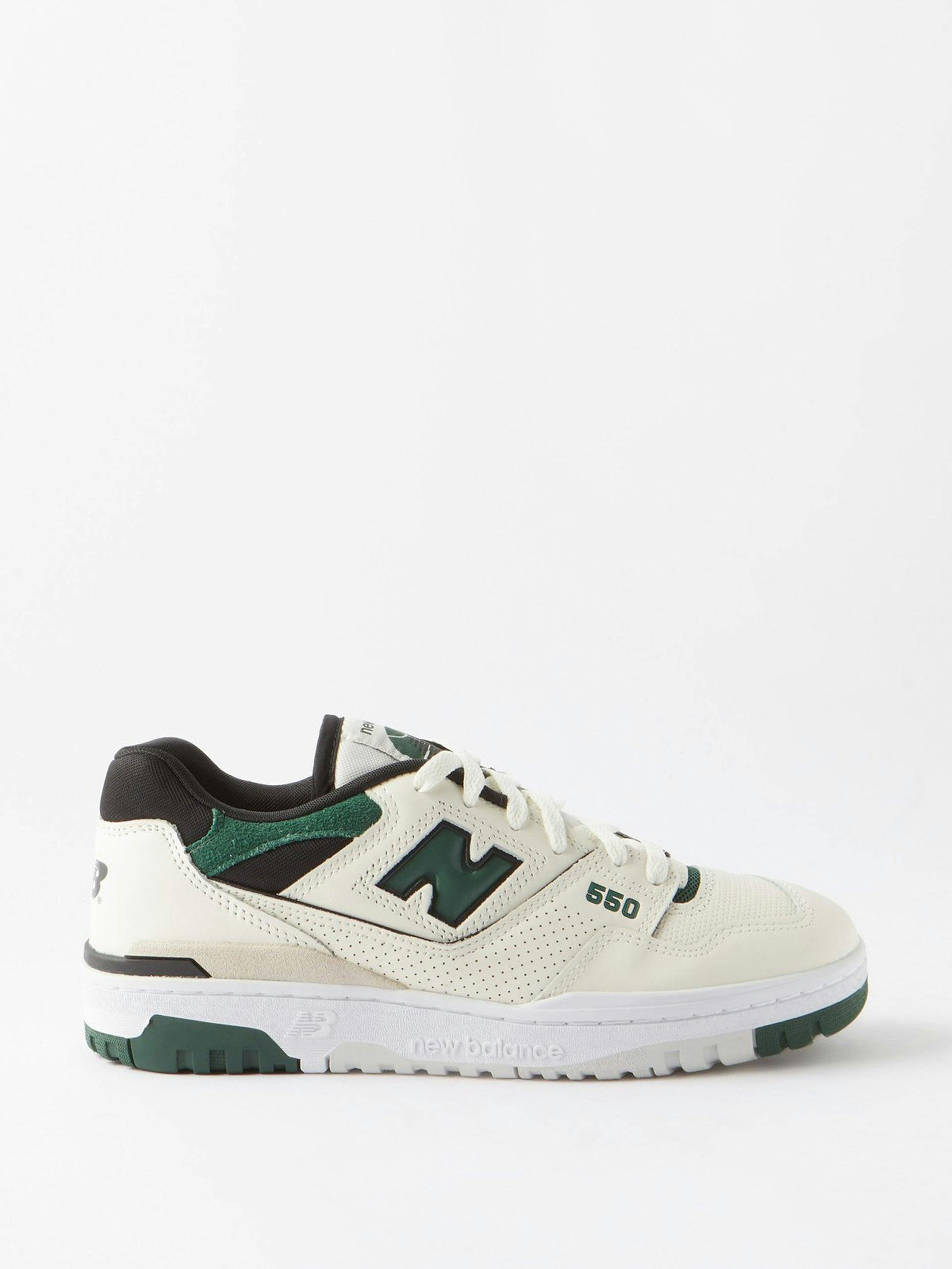 Green and white leather and mesh trainers
