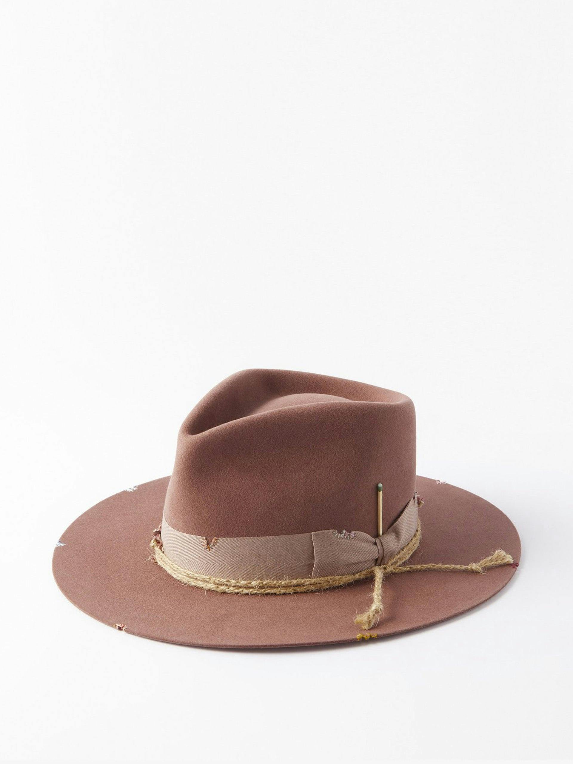 Pink topstitched fedora hat