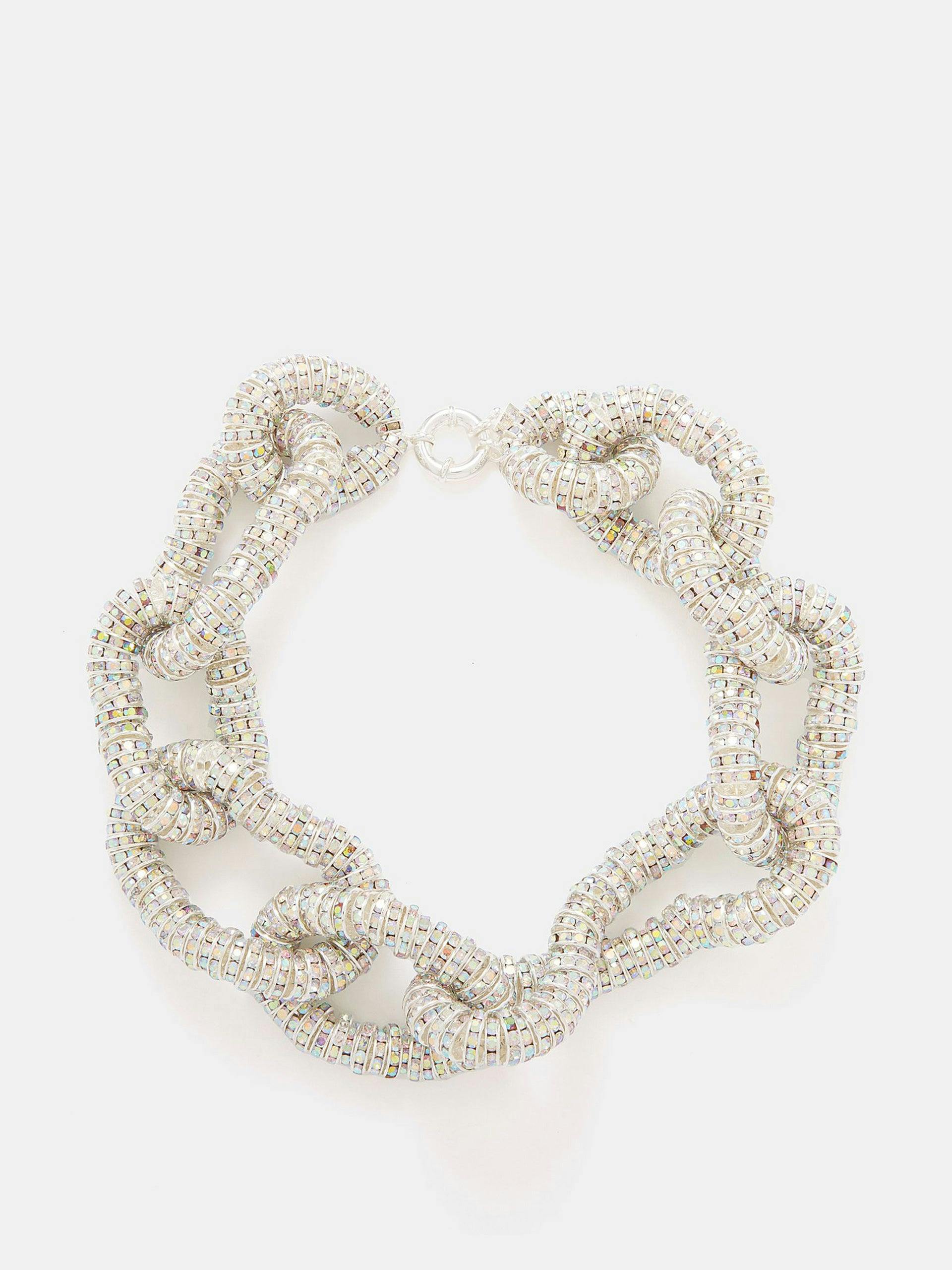 Silver diamond linked necklace