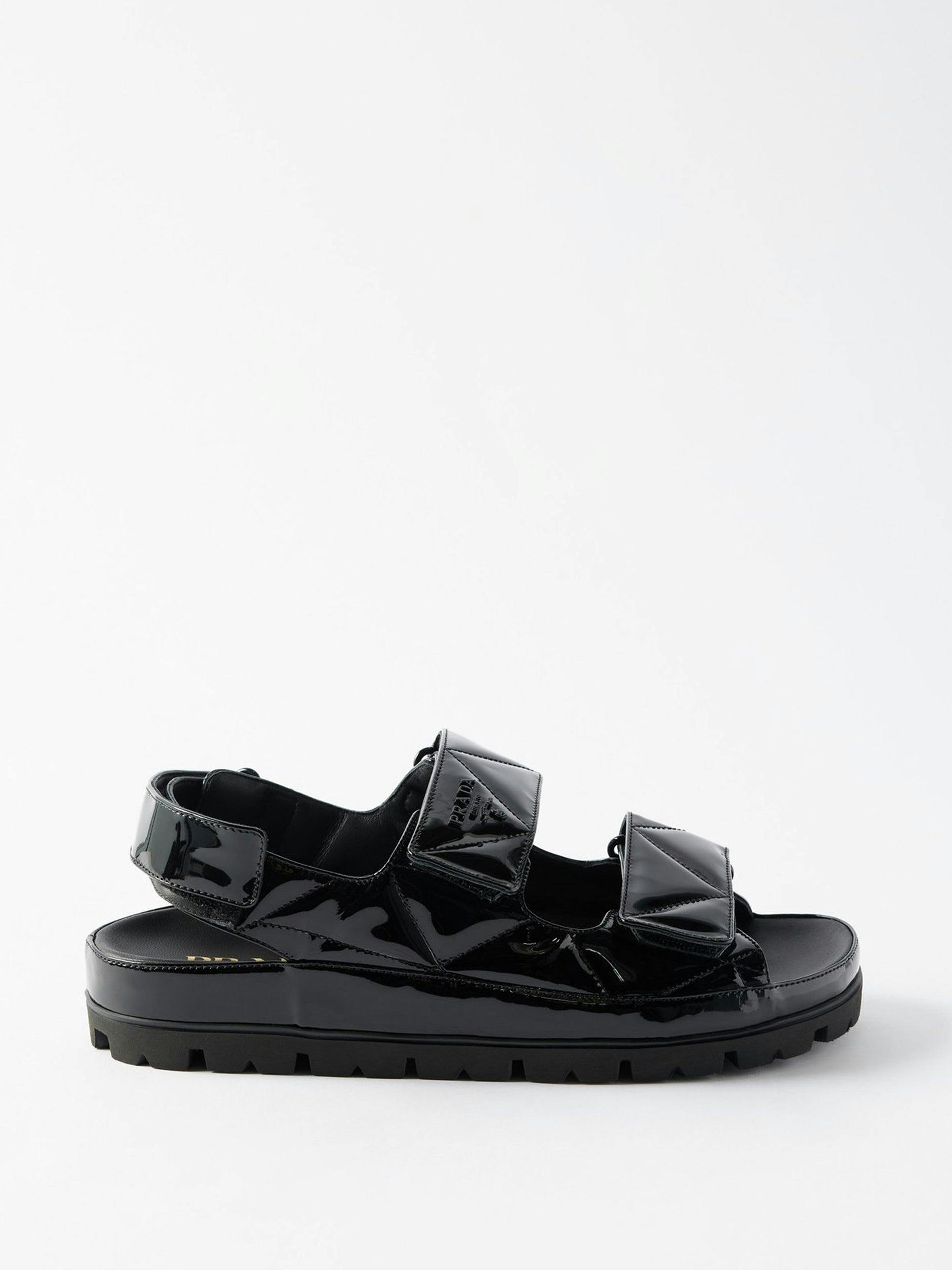 Black quilted patent-leather sandals