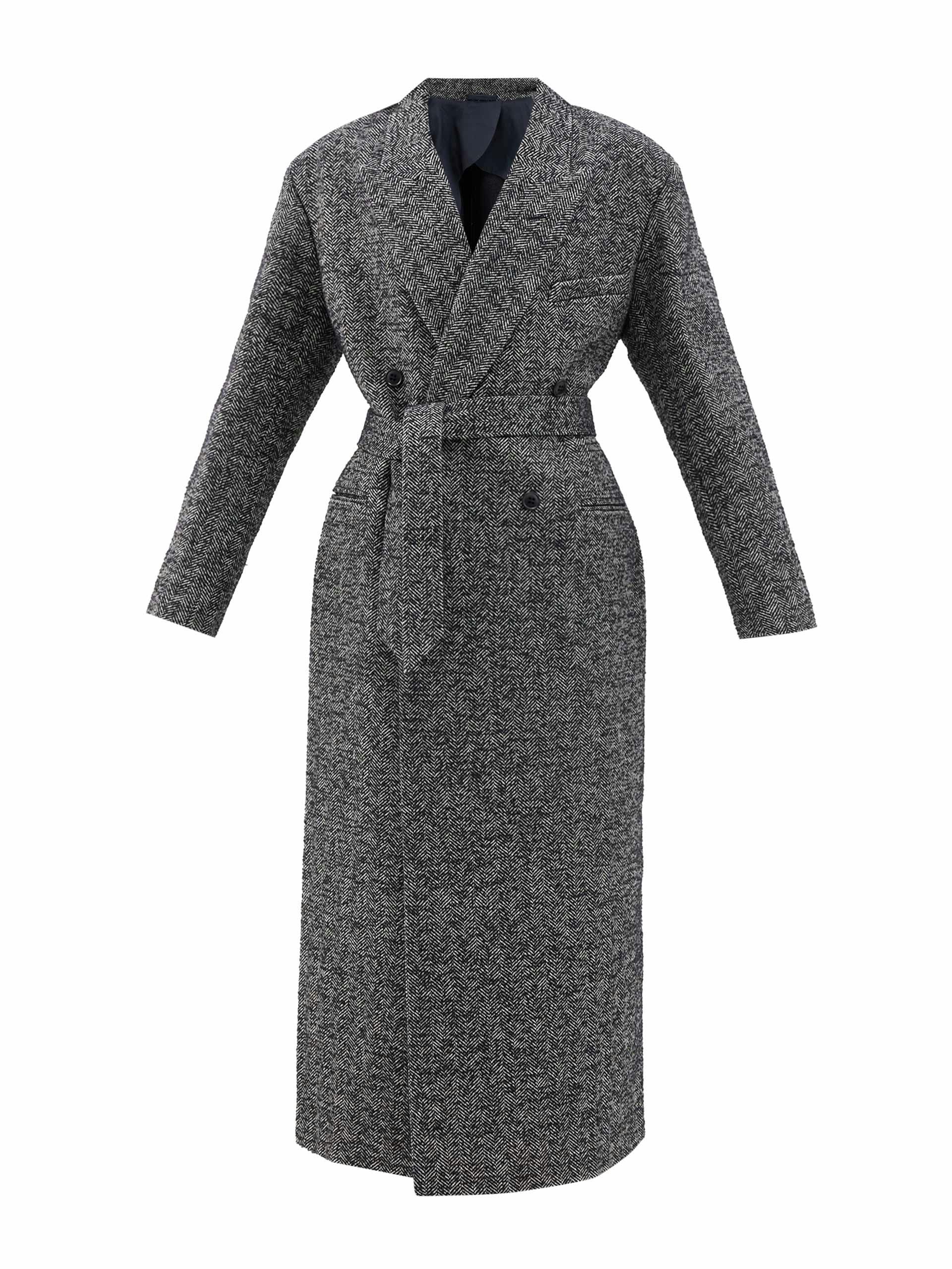 Exaggerated shoulder wool-blend tux coat