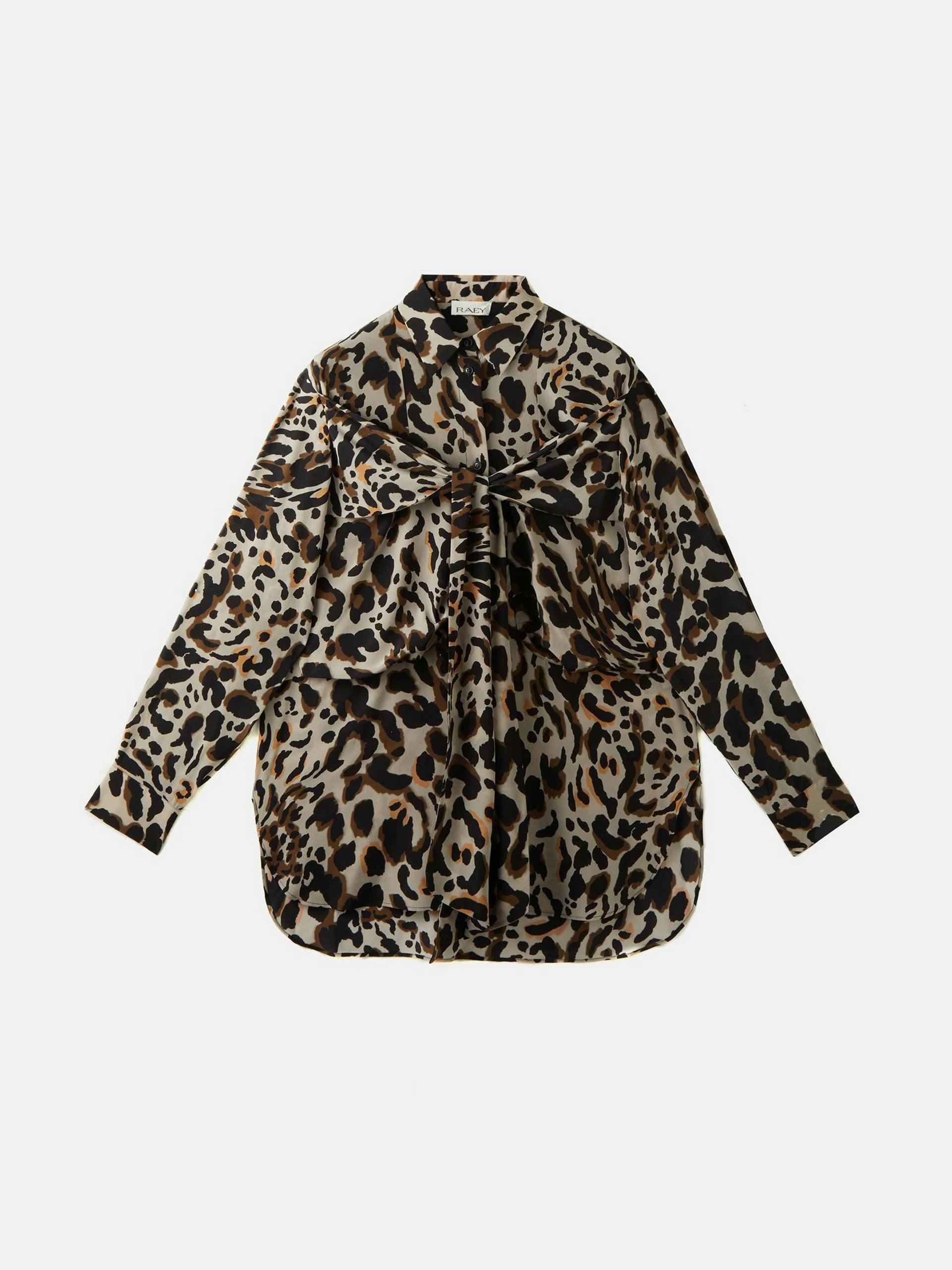 Leopard-print tie-front silk shirt