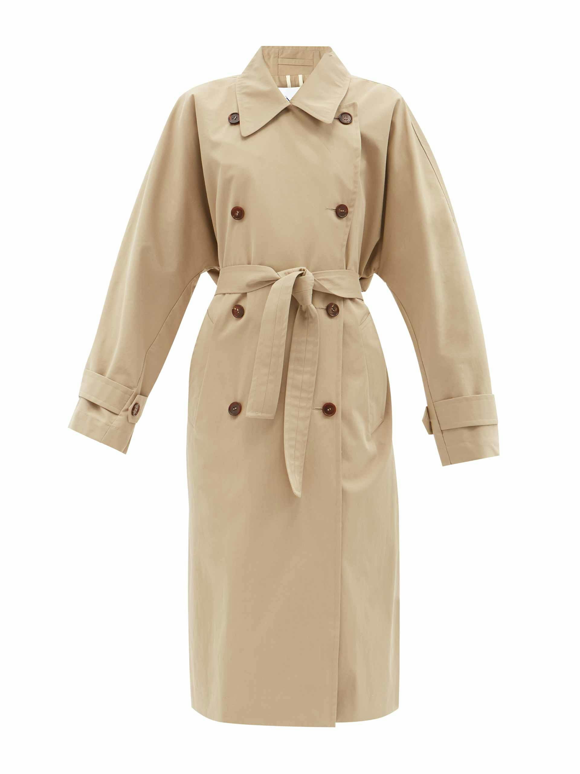 Batwing-sleeve organic-cotton trench coat