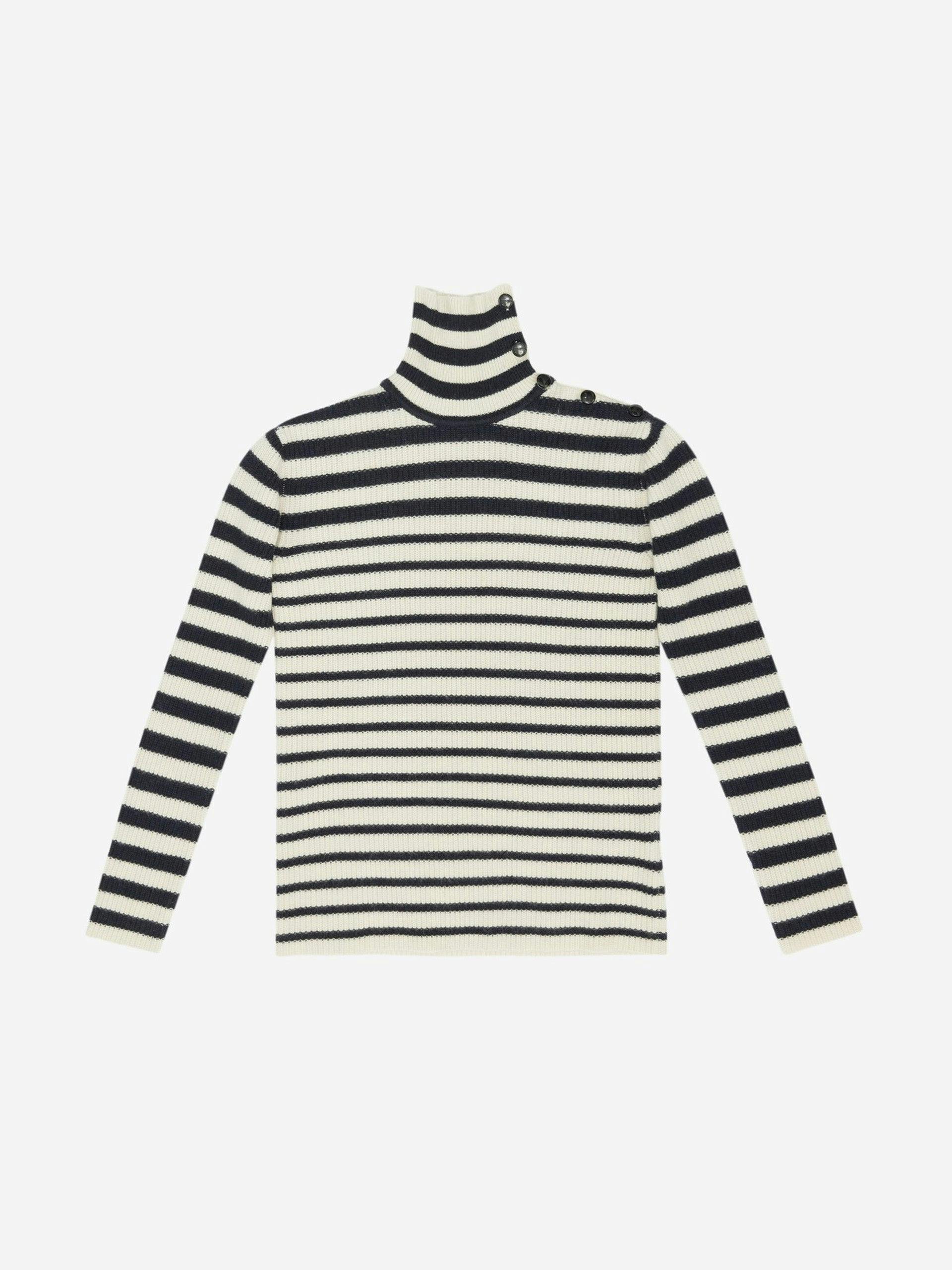 Striped recycled-cashmere roll neck jumper