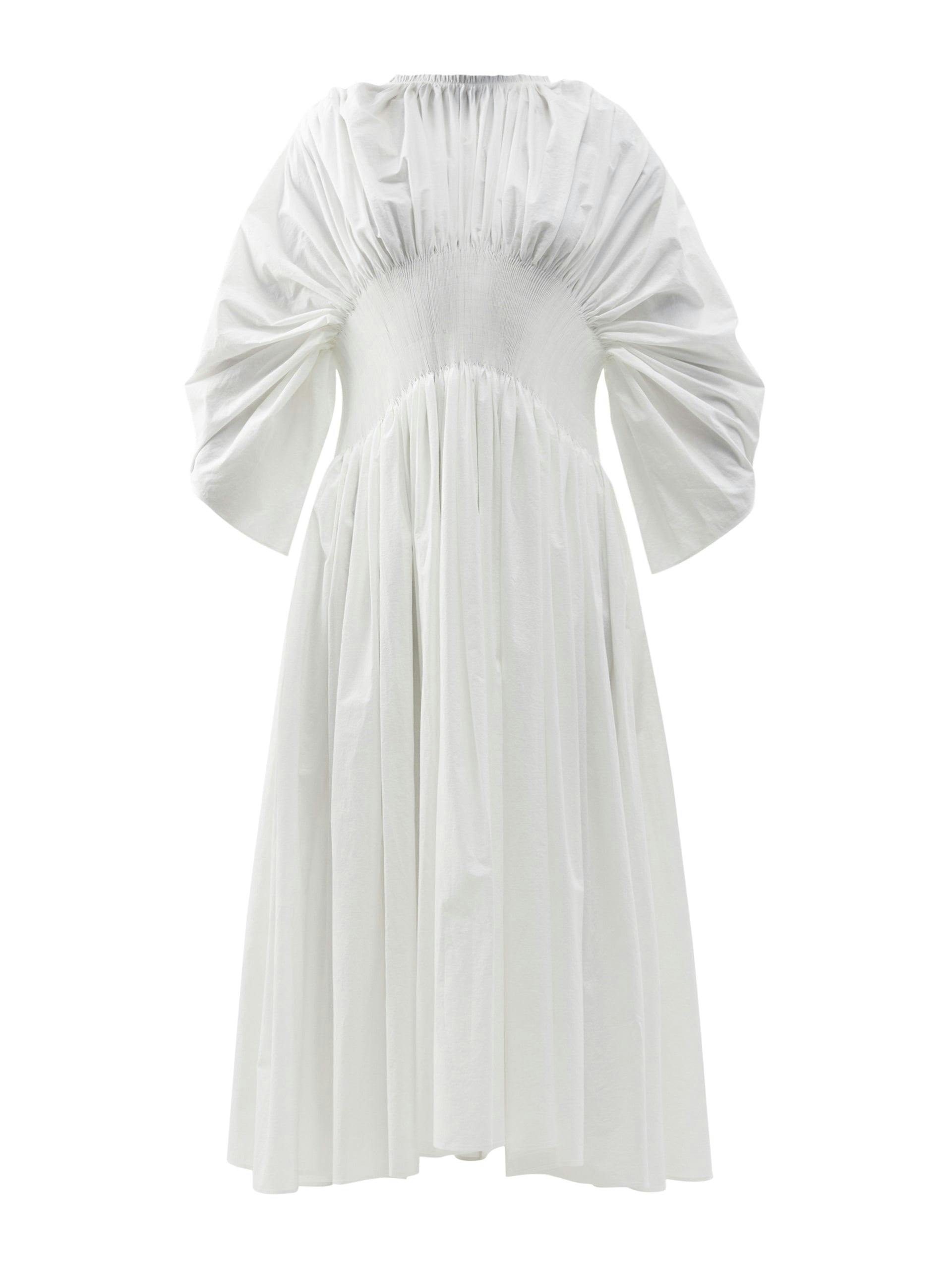 Ruched cotton-poplin dress