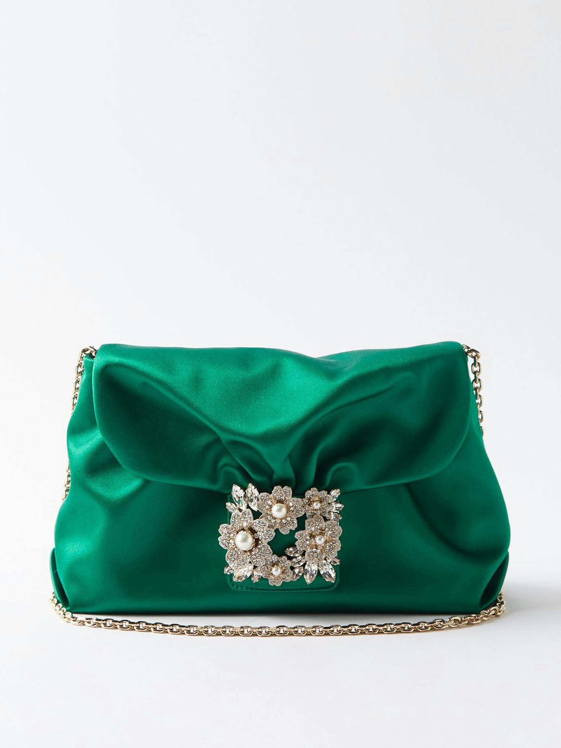 Green satin mini cross-body bag