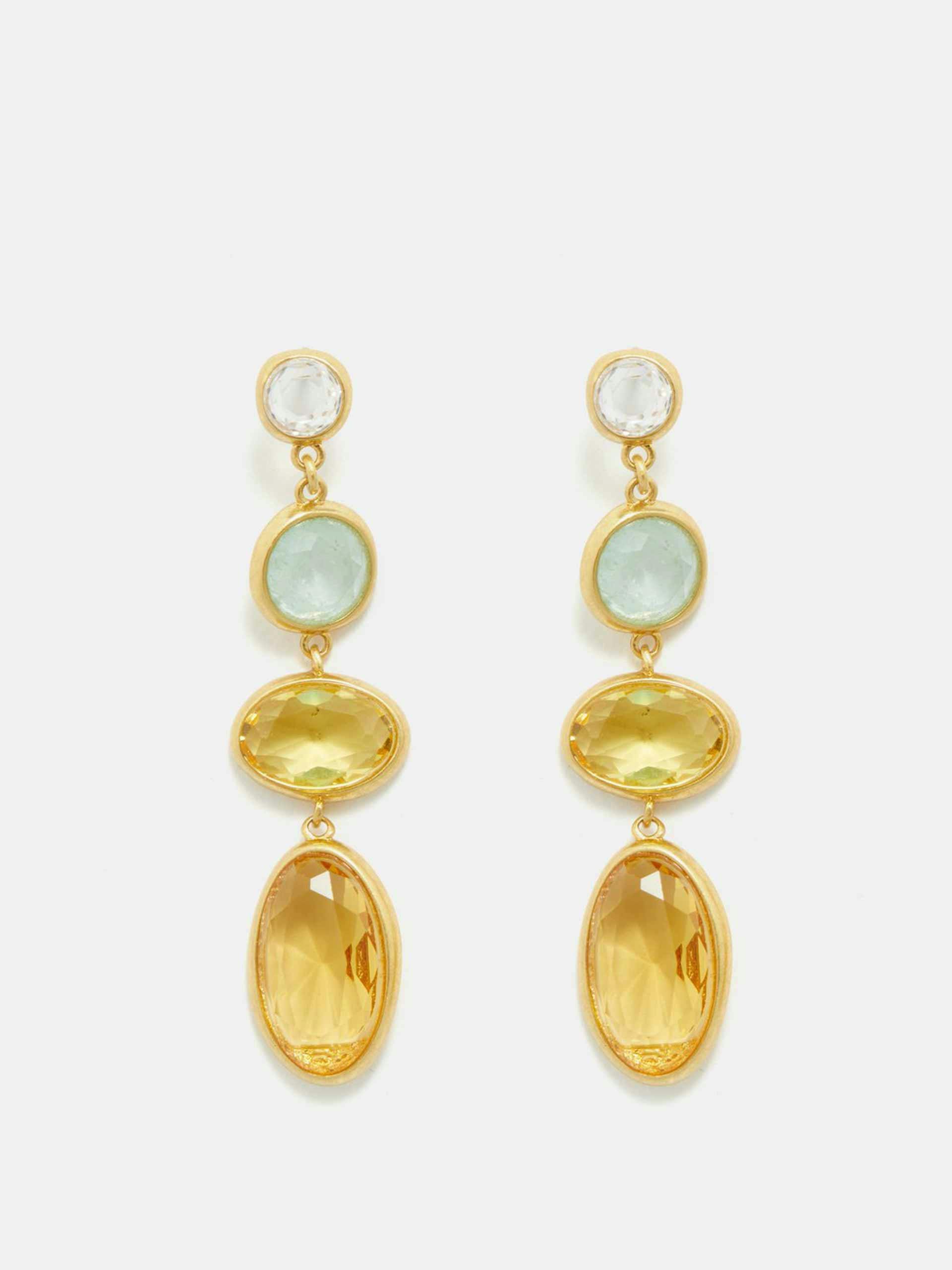 Gold-tone and gemstone drop earrings