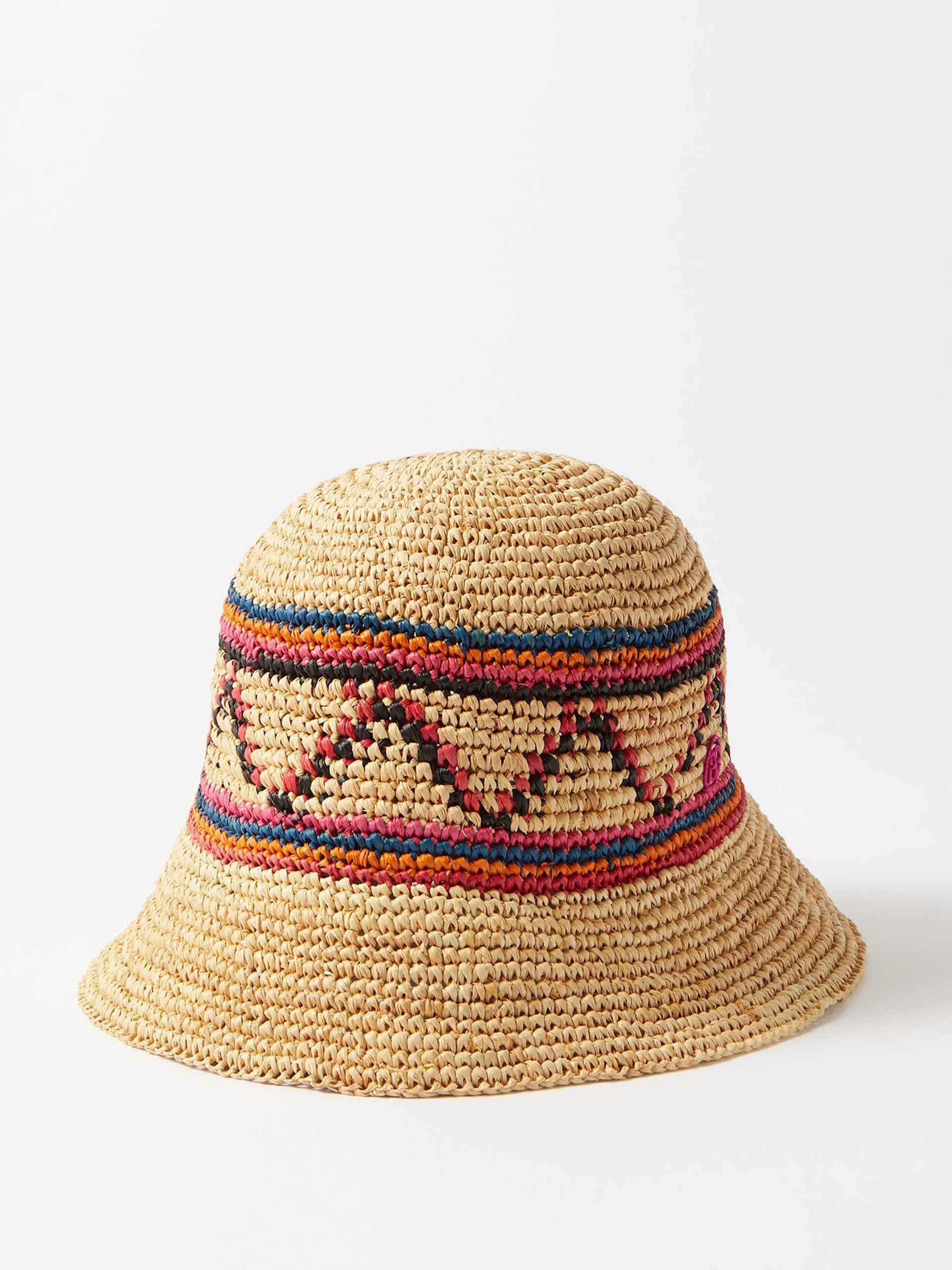 Patterned straw bucket hat
