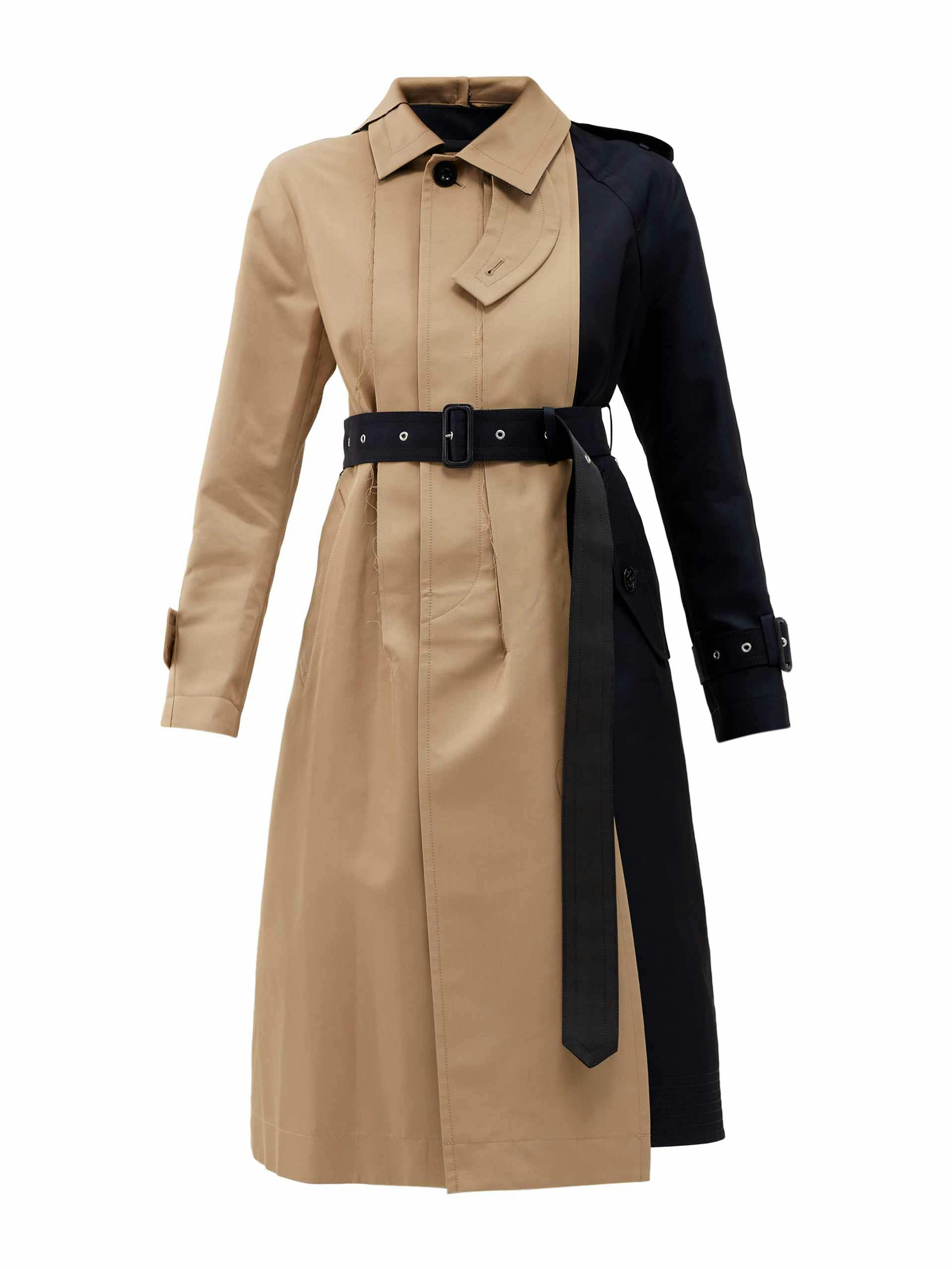 Colour-block cotton-blend gabardine trench coat