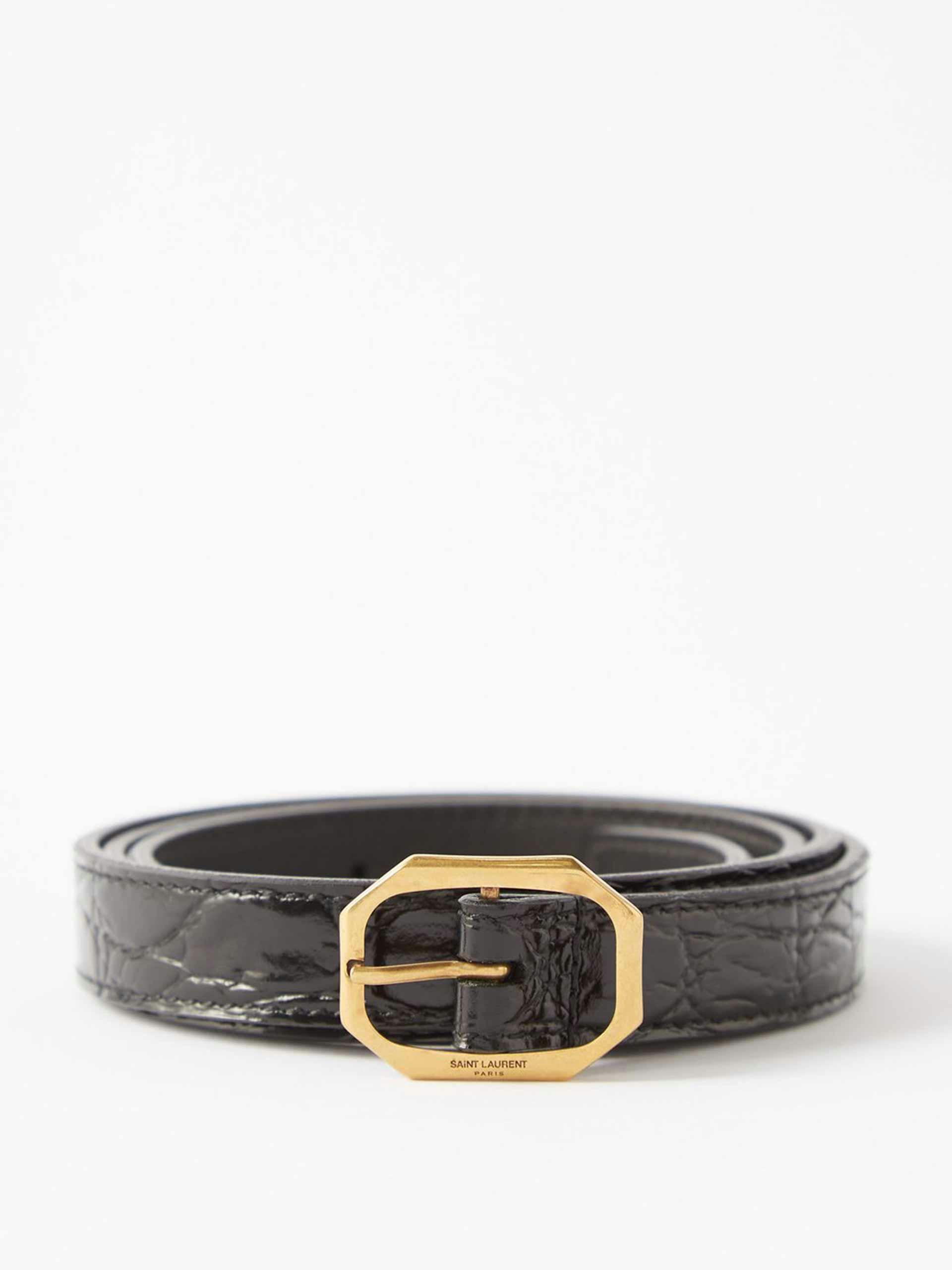 Crocodile effect leather belt