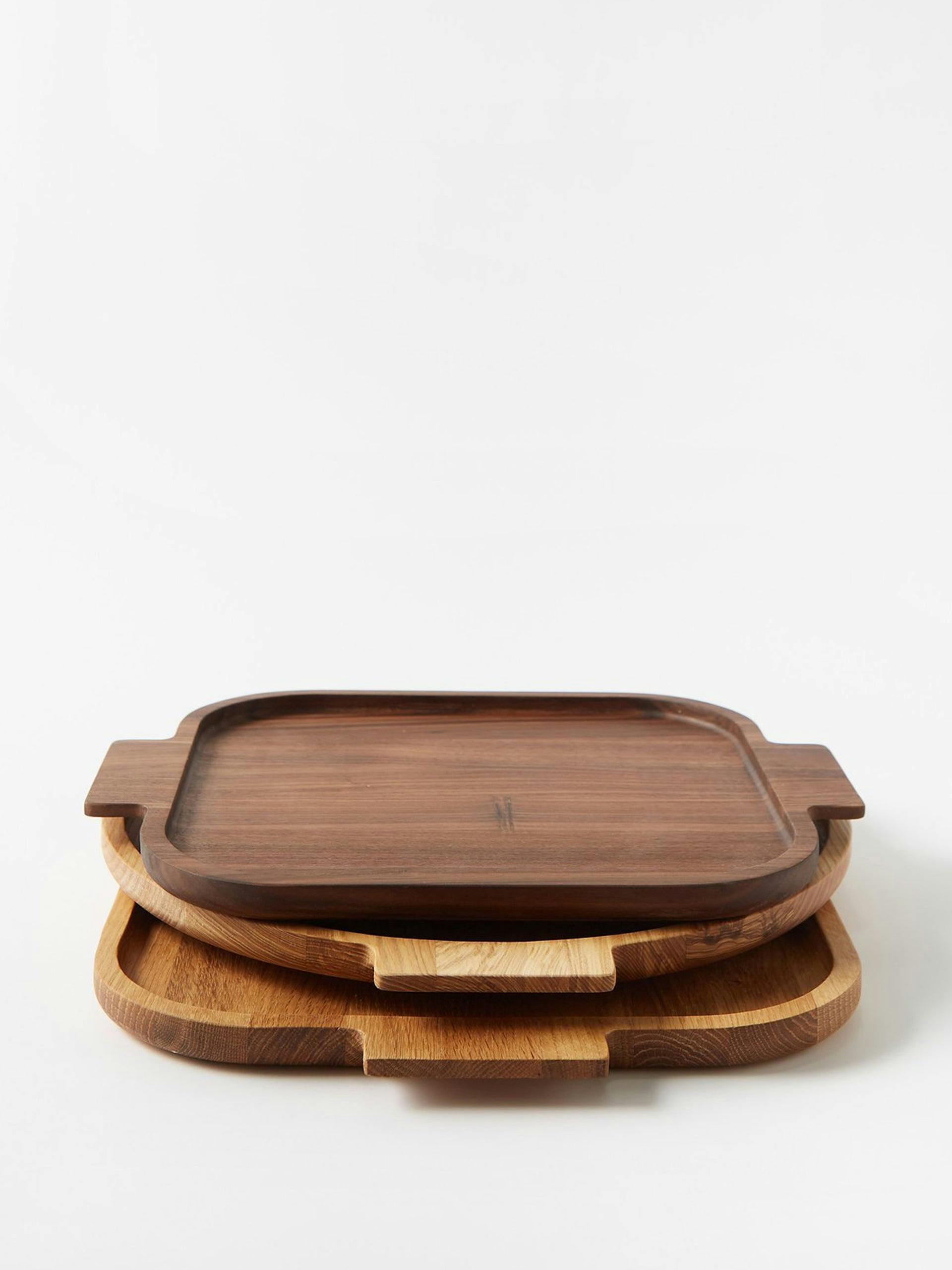 Oak, walnut and ash wood trays (set of 3)