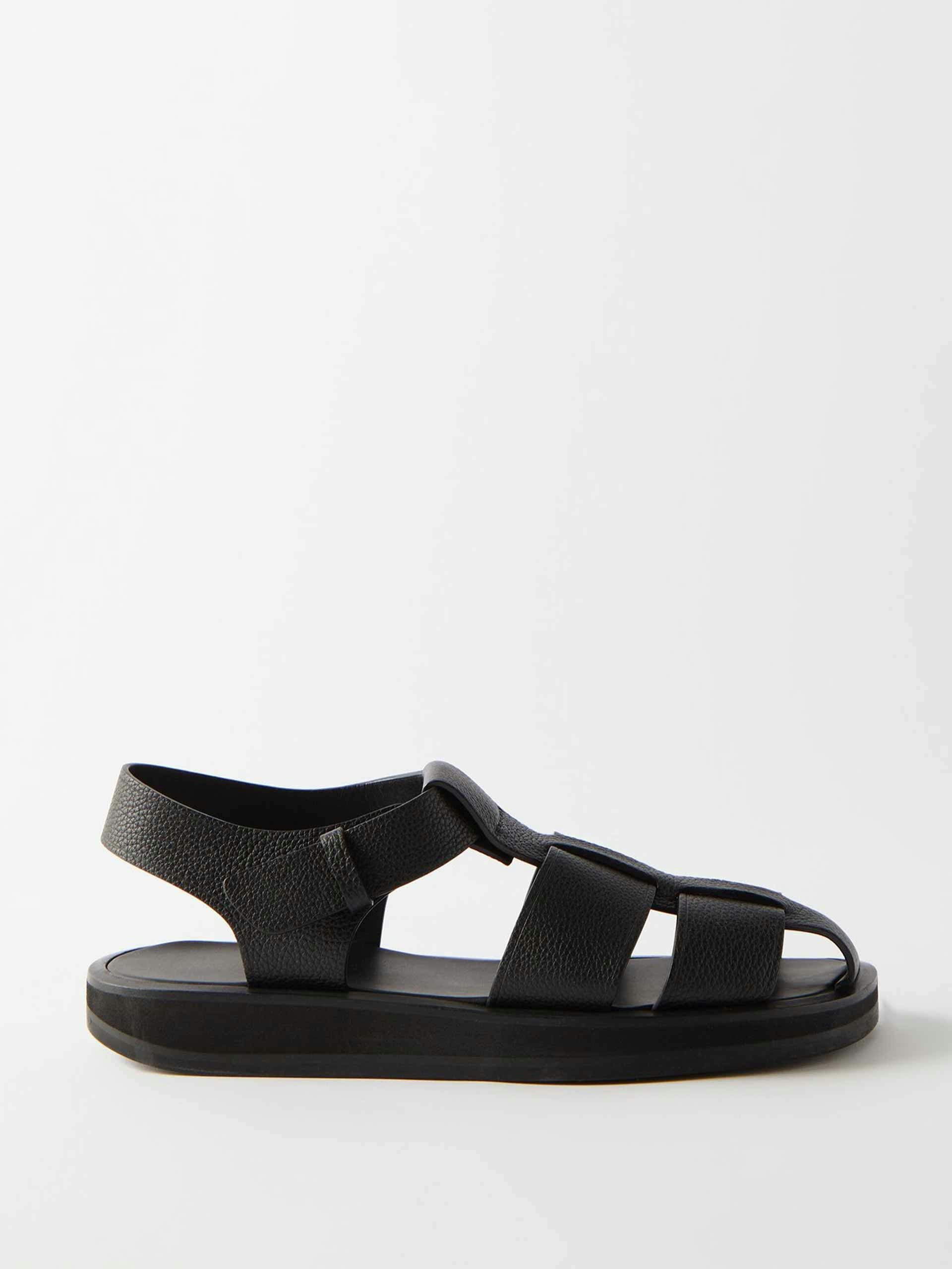 Black caged grained-leather sandals