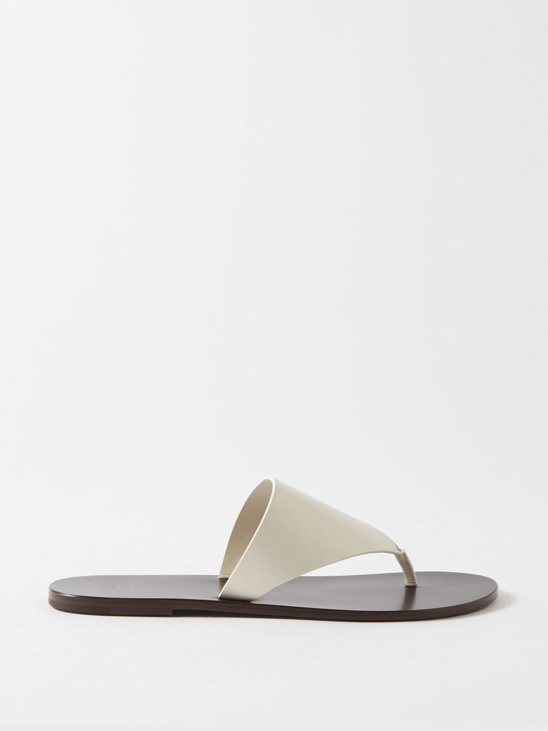 Cream leather flat sandals